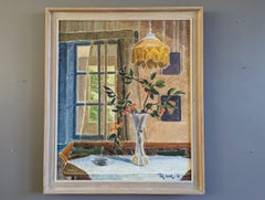 1976 Original Modernist Swedish  Interior Oil Painting - Sunlit Still Life