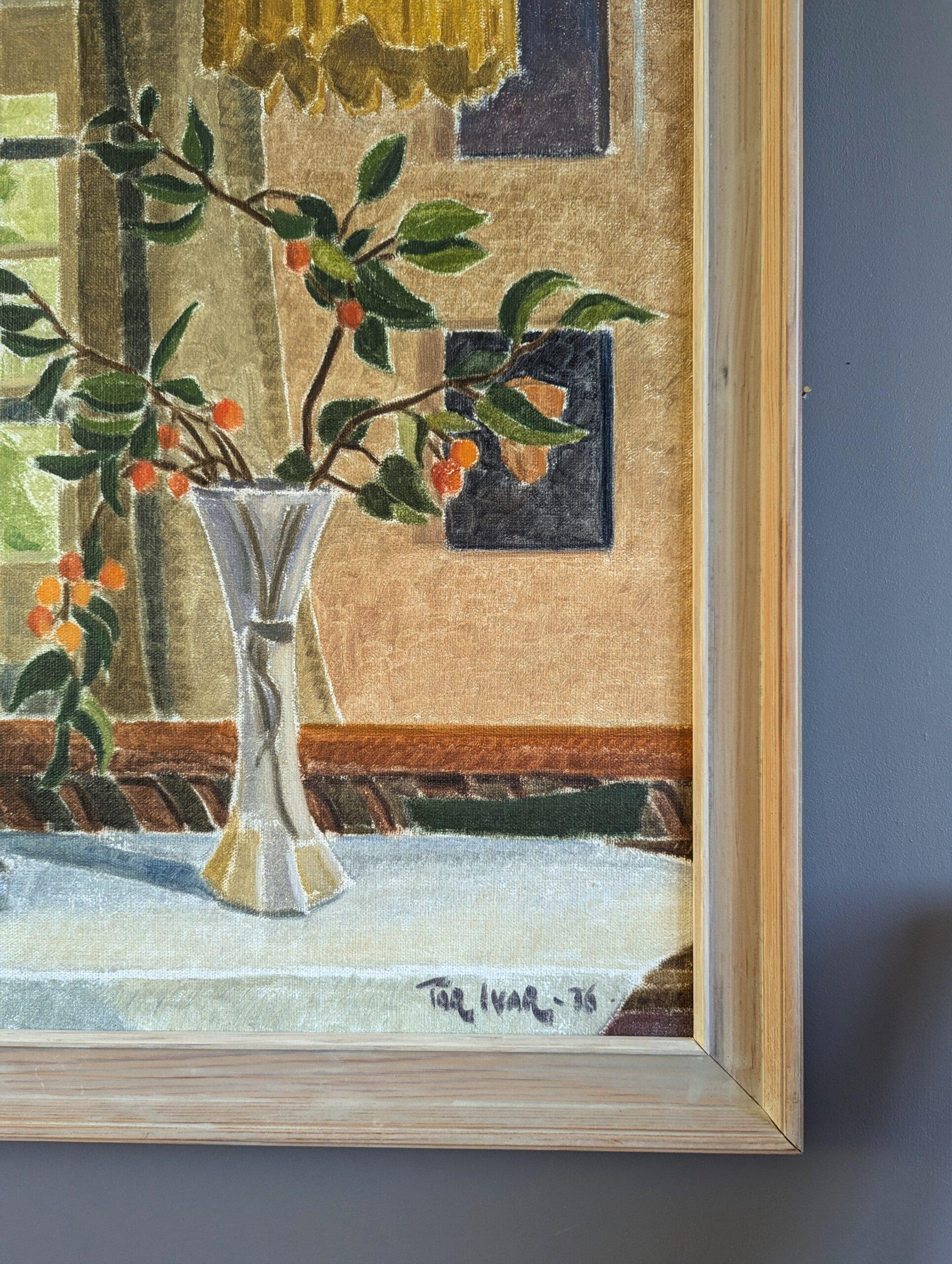 1976 Originale svedese modernista  Pittura ad olio per interni - Natura morta illuminata dal sole in vendita 1