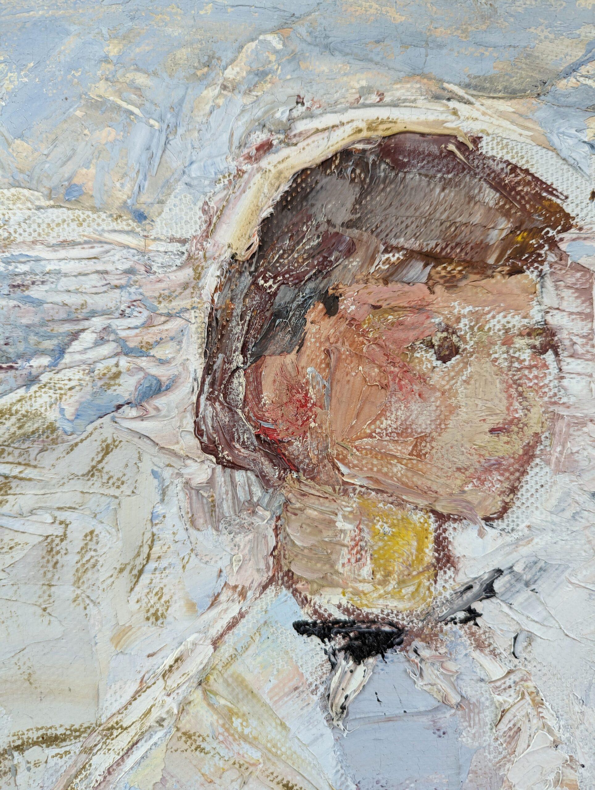 1976 Vintage Mid-Century Figurative Oil Painting - Al tuo servizio in vendita 8
