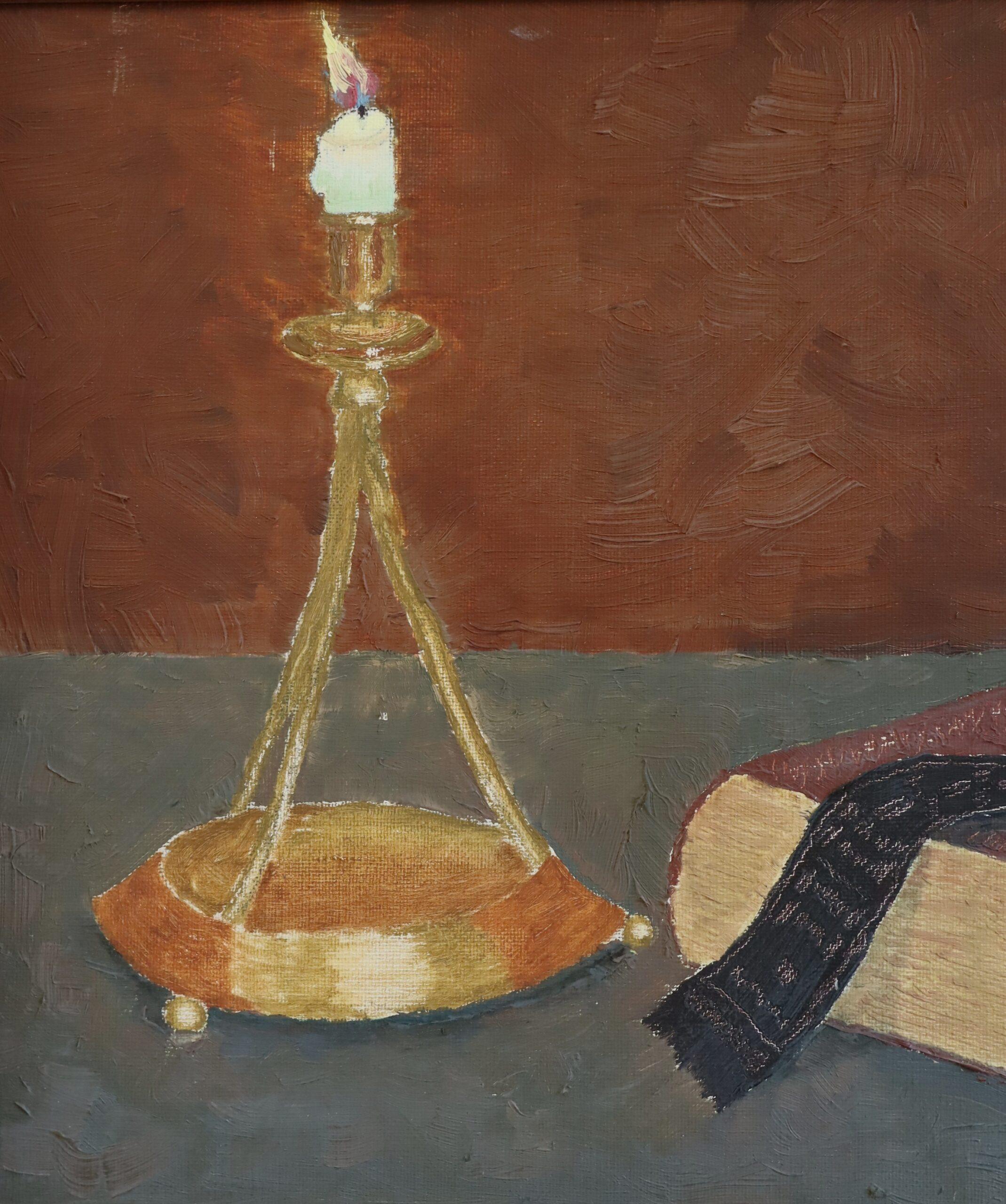 1977 Modernist Swedish Expressive Still Life Oil Painting - By Candlelight For Sale 7