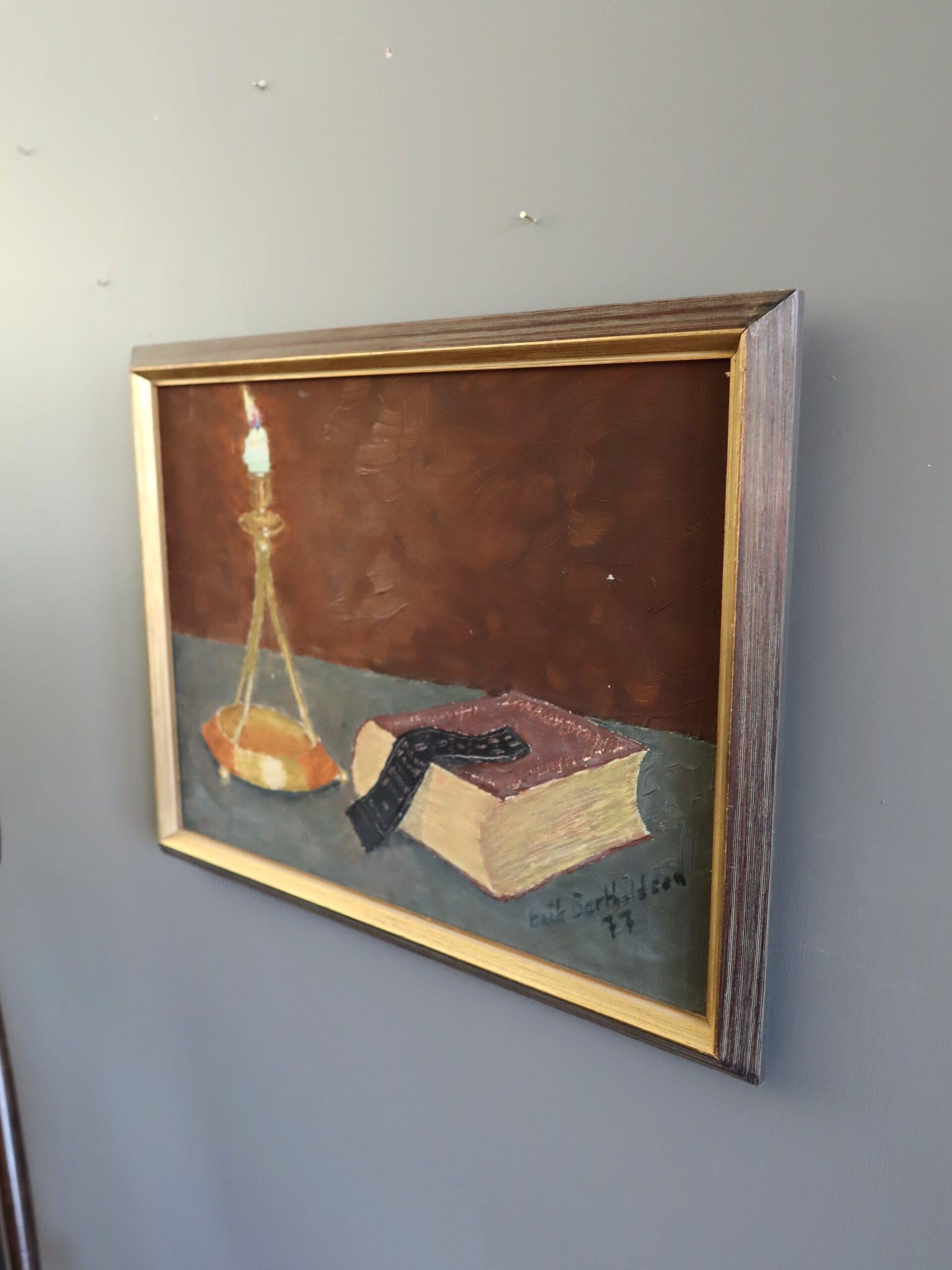 1977 Modernist Swedish Expressive Still Life Oil Painting - By Candlelight For Sale 2