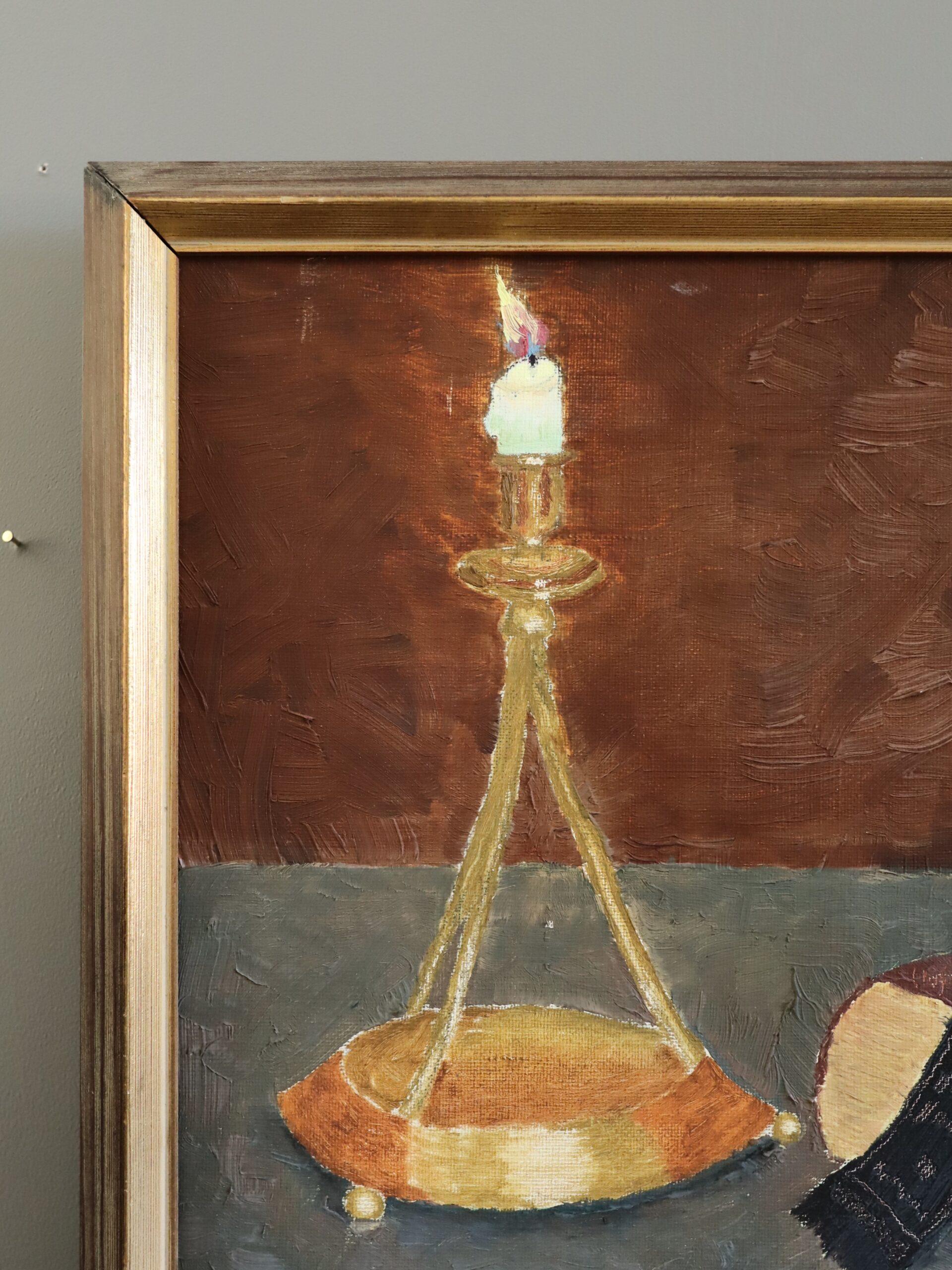 1977 Modernist Swedish Expressive Still Life Oil Painting - By Candlelight For Sale 3