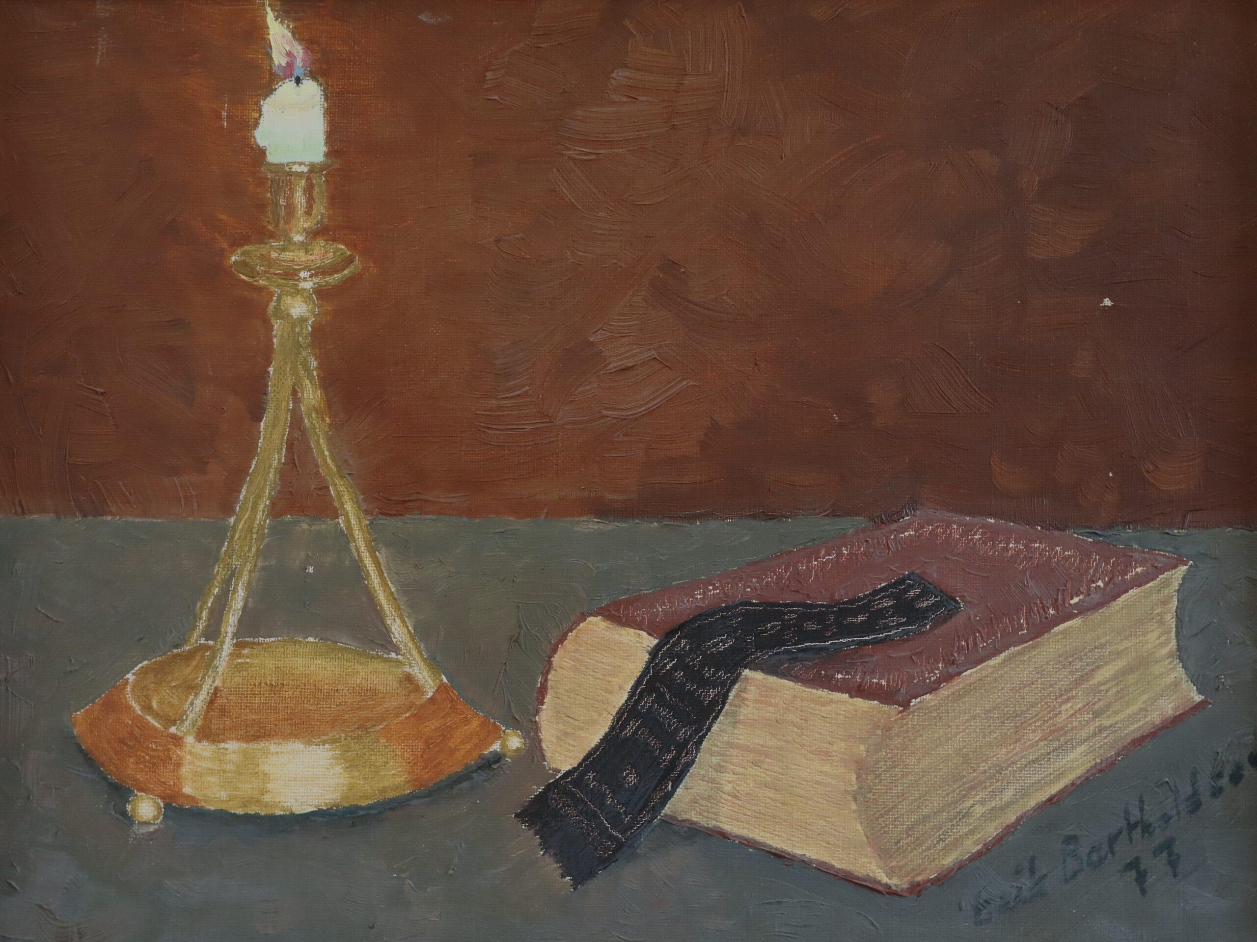 1977 Modernist Swedish Expressive Still Life Oil Painting - By Candlelight For Sale 6