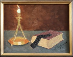 1977 Pittura ad olio svedese modernista con natura morta espressiva - A lume di candela