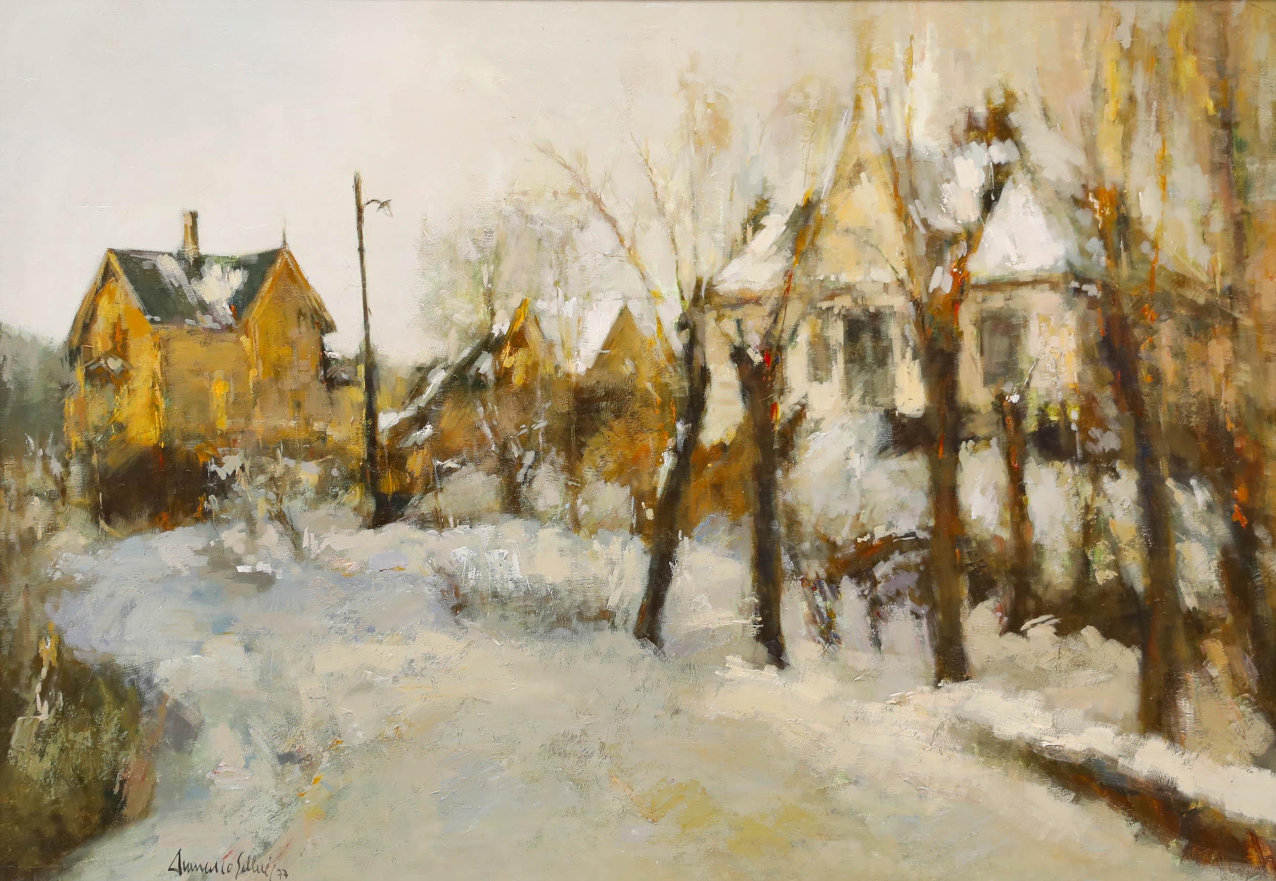 1977 Oil - Winter in Bergen, Norway - Painting by Unknown