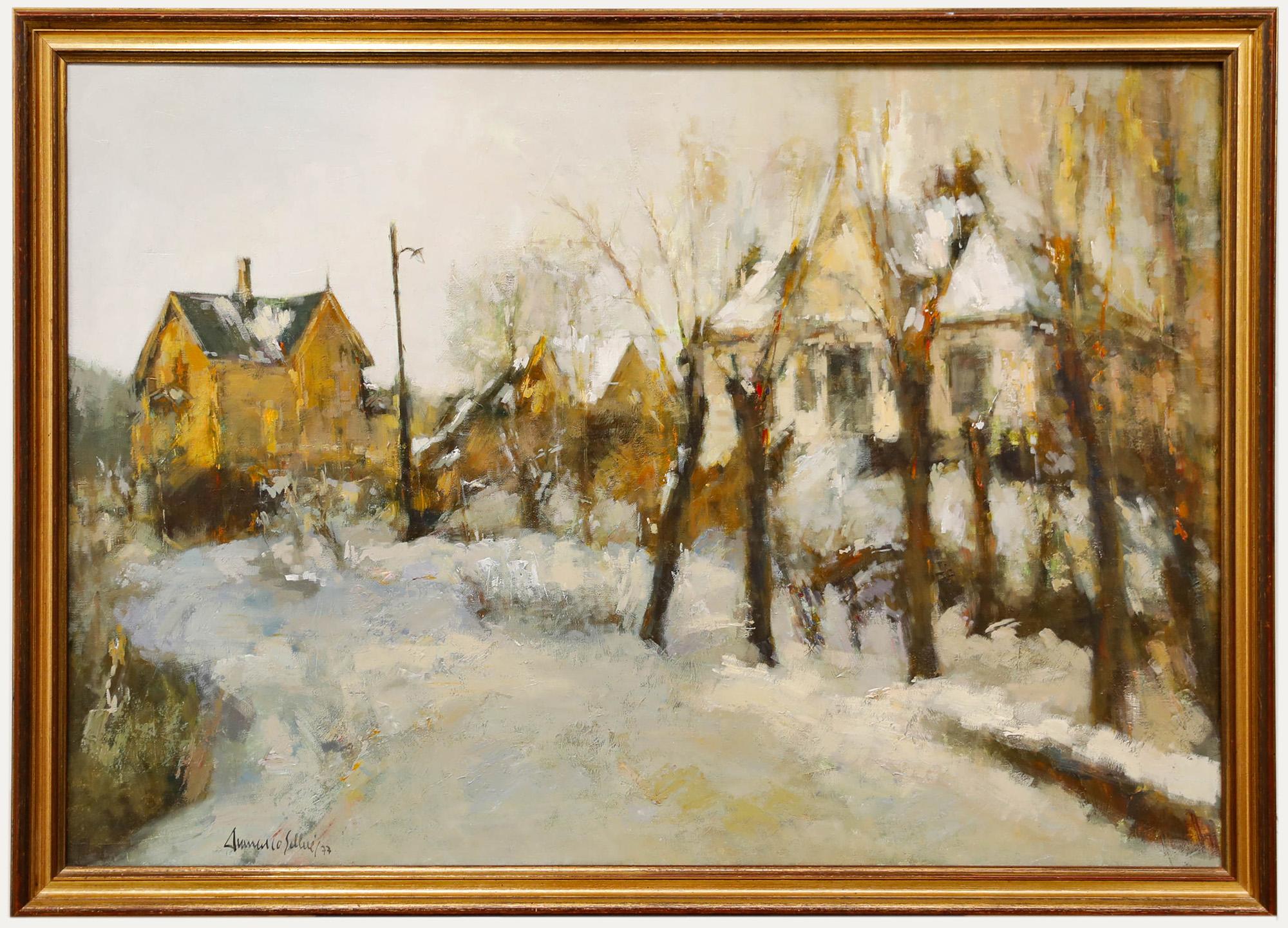 Unknown Landscape Painting - 1977 Oil - Winter in Bergen, Norway