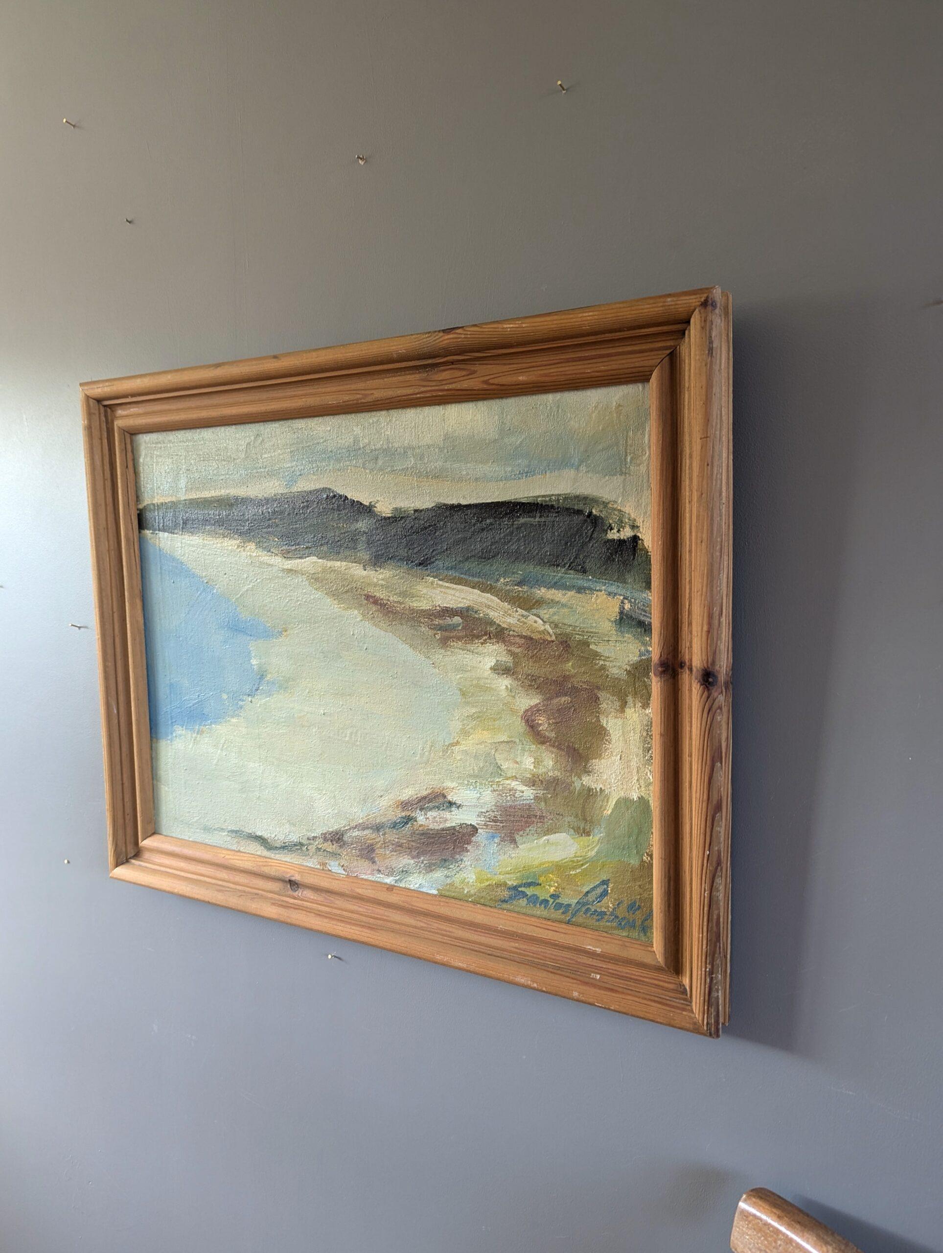 1977 Vintage Modernist Abstract Landscape Oil Painting - Coastal Horizons For Sale 2