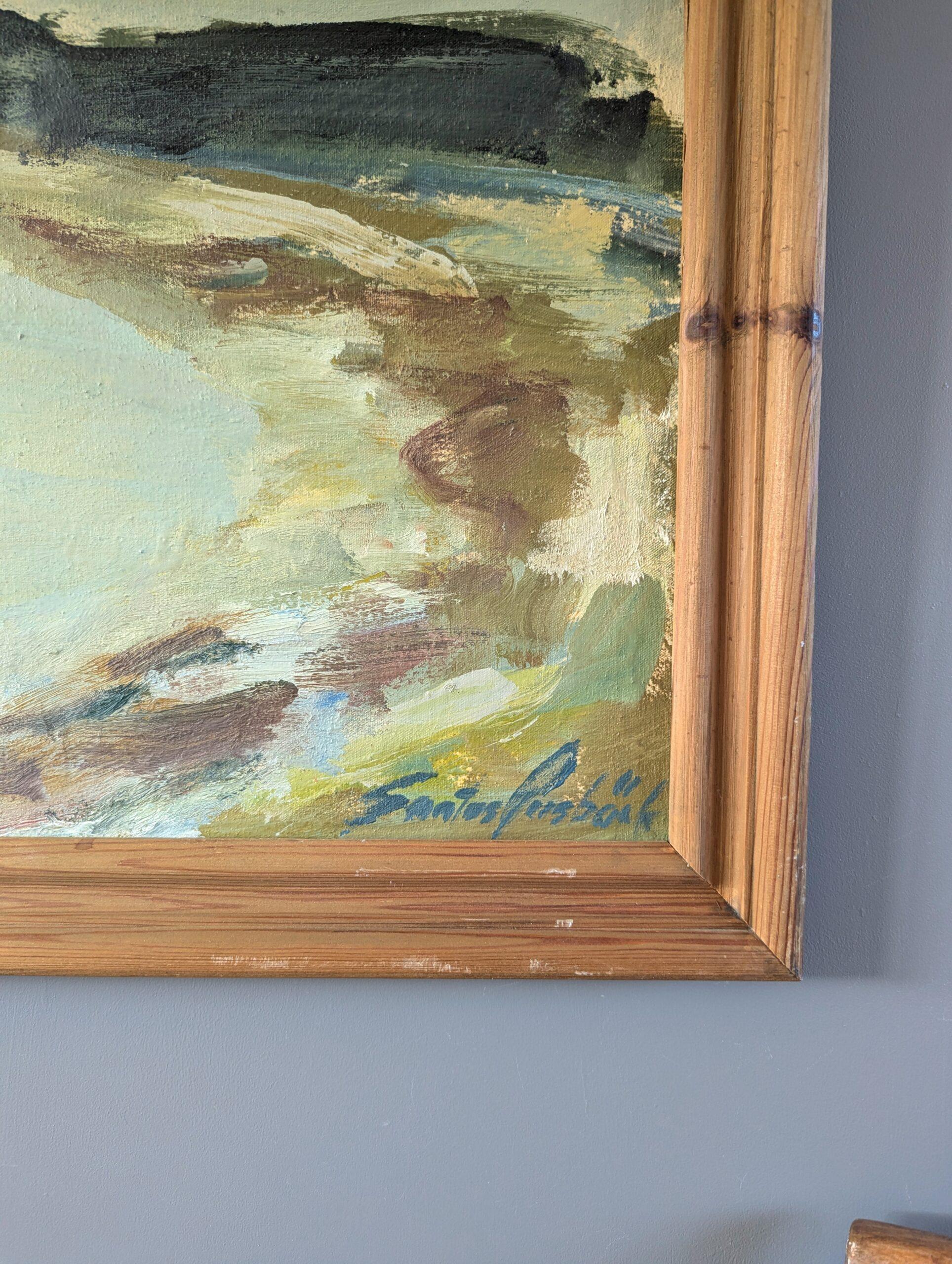 1977 Vintage Modernist Abstract Landscape Oil Painting - Coastal Horizons For Sale 4