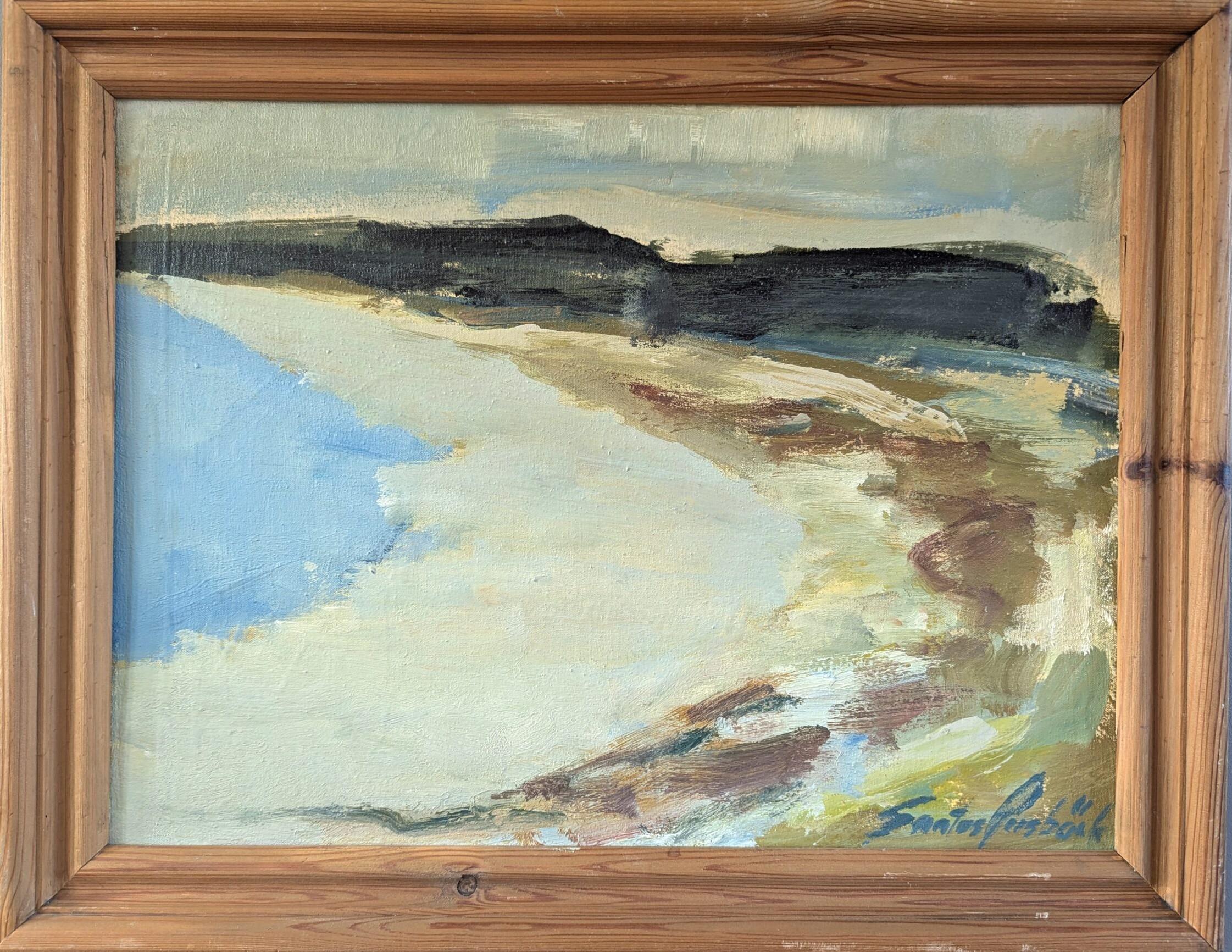 Unknown Landscape Painting - 1977 Vintage Modernist Abstract Landscape Oil Painting - Coastal Horizons