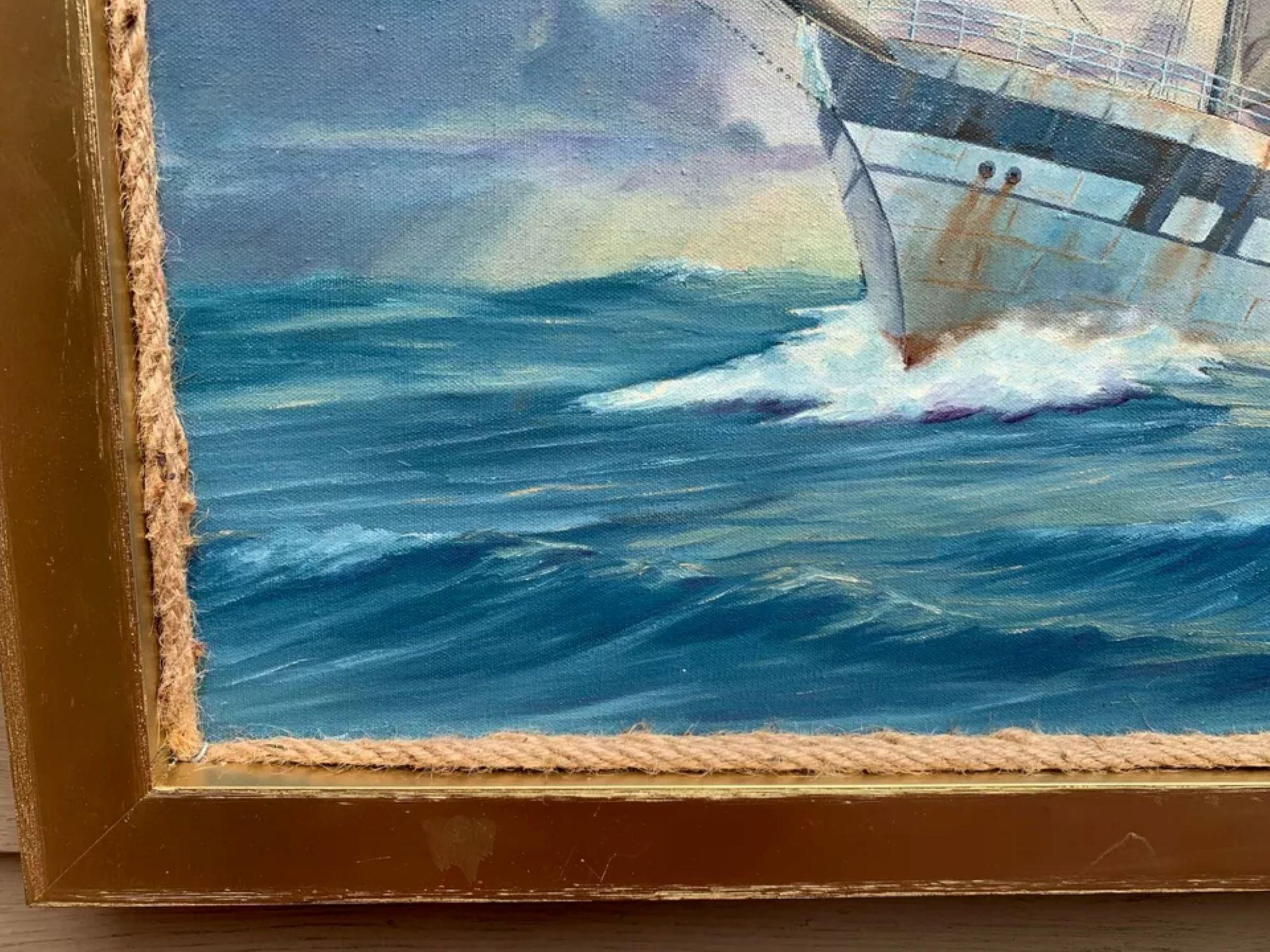 1977 Vintage-Ölgemälde auf Leinwand, Meereslandschaft, Segelschiff, signiert A.G. Burse (Impressionismus), Painting, von Unknown