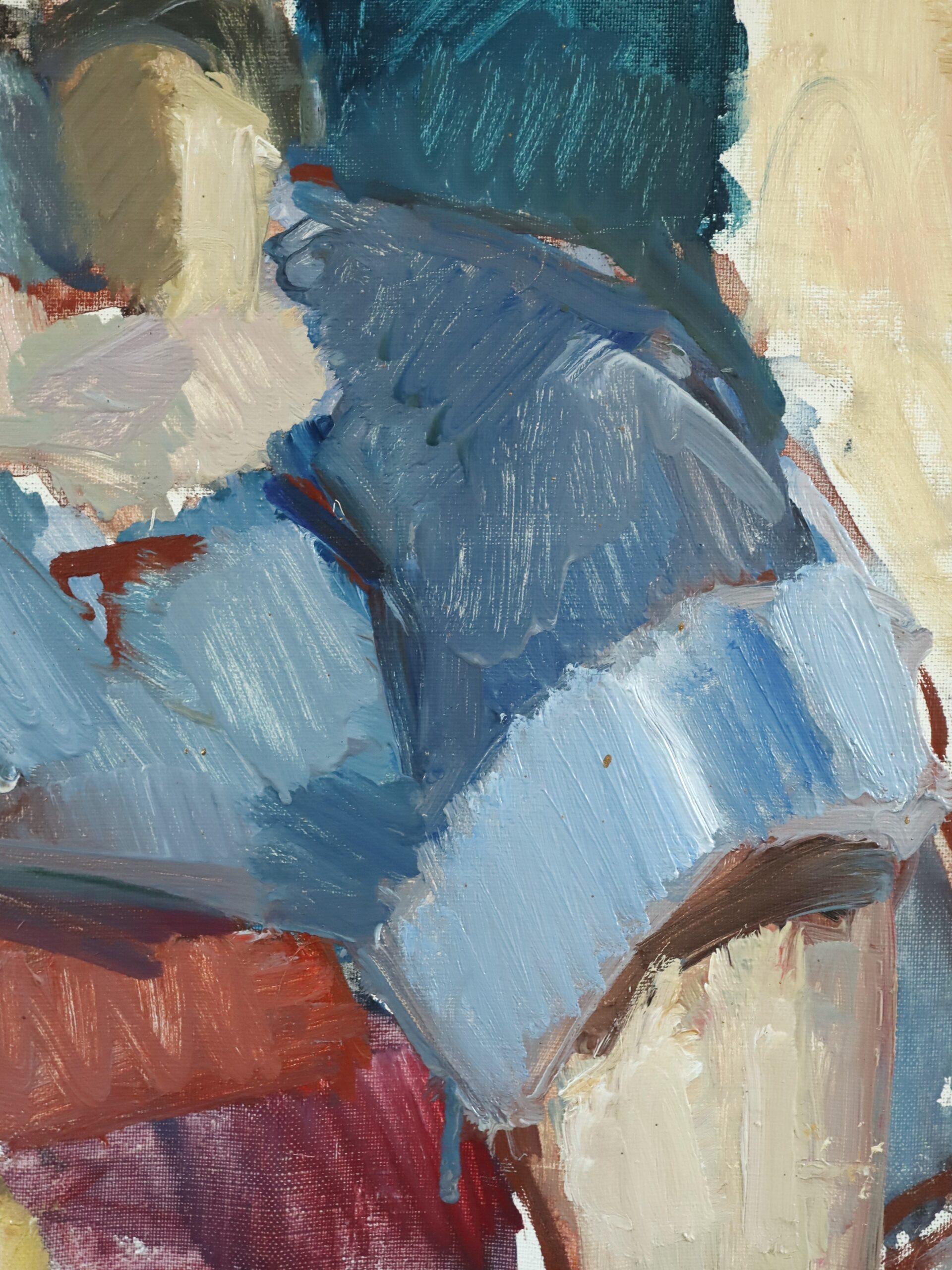 1978 Peinture à l'huile moderniste expressive - Portrait figuratif - Assis en pensée en vente 3