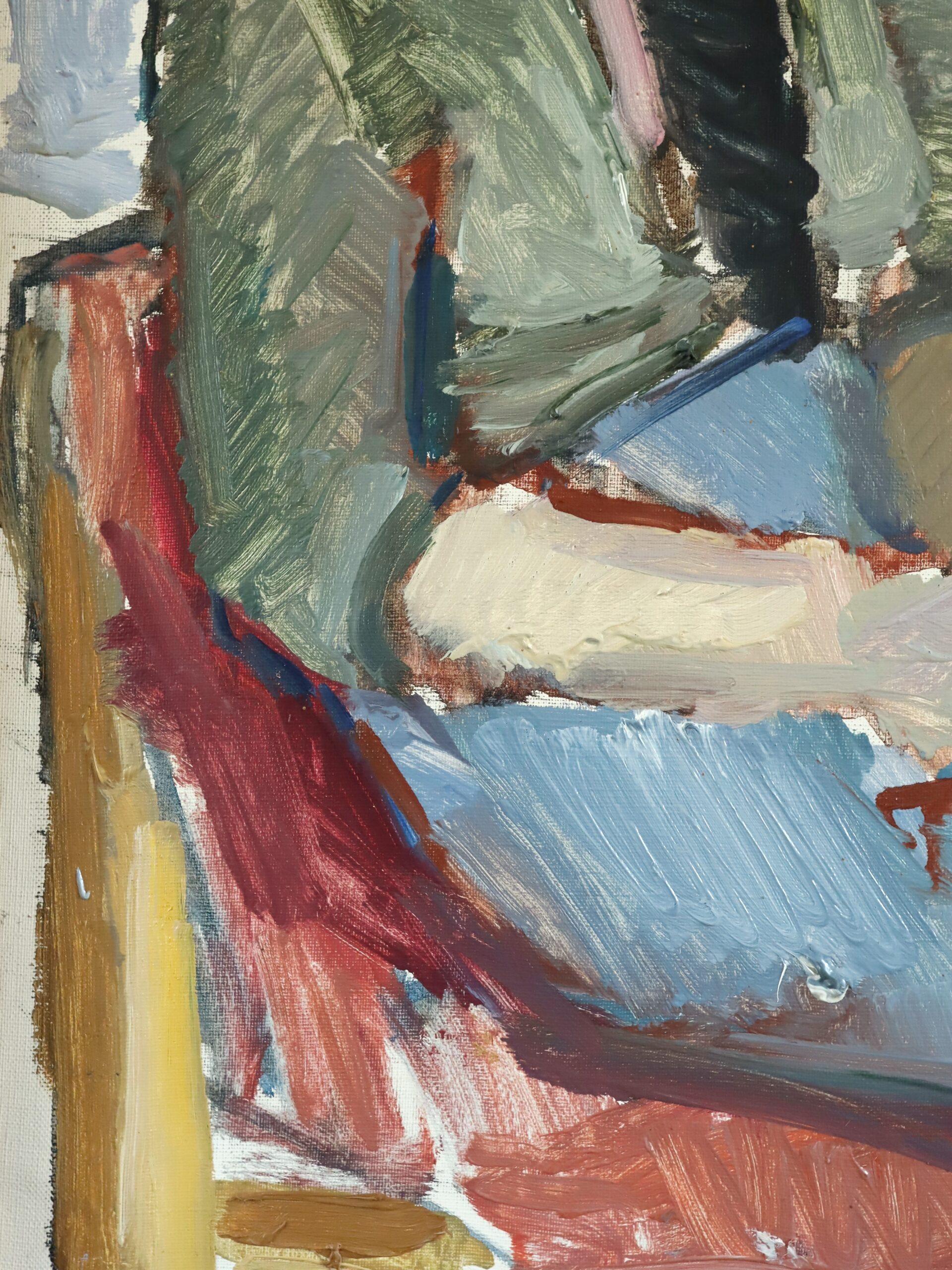 1978 Peinture à l'huile moderniste expressive - Portrait figuratif - Assis en pensée en vente 4
