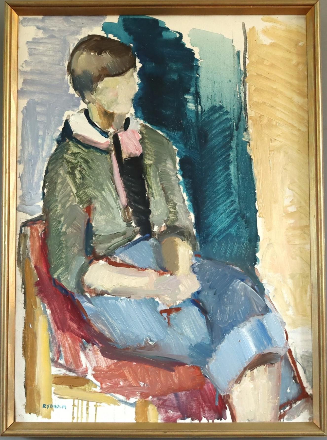 1978 Retrato figurativo expresivo modernista Pintura al óleo - Sentado pensando