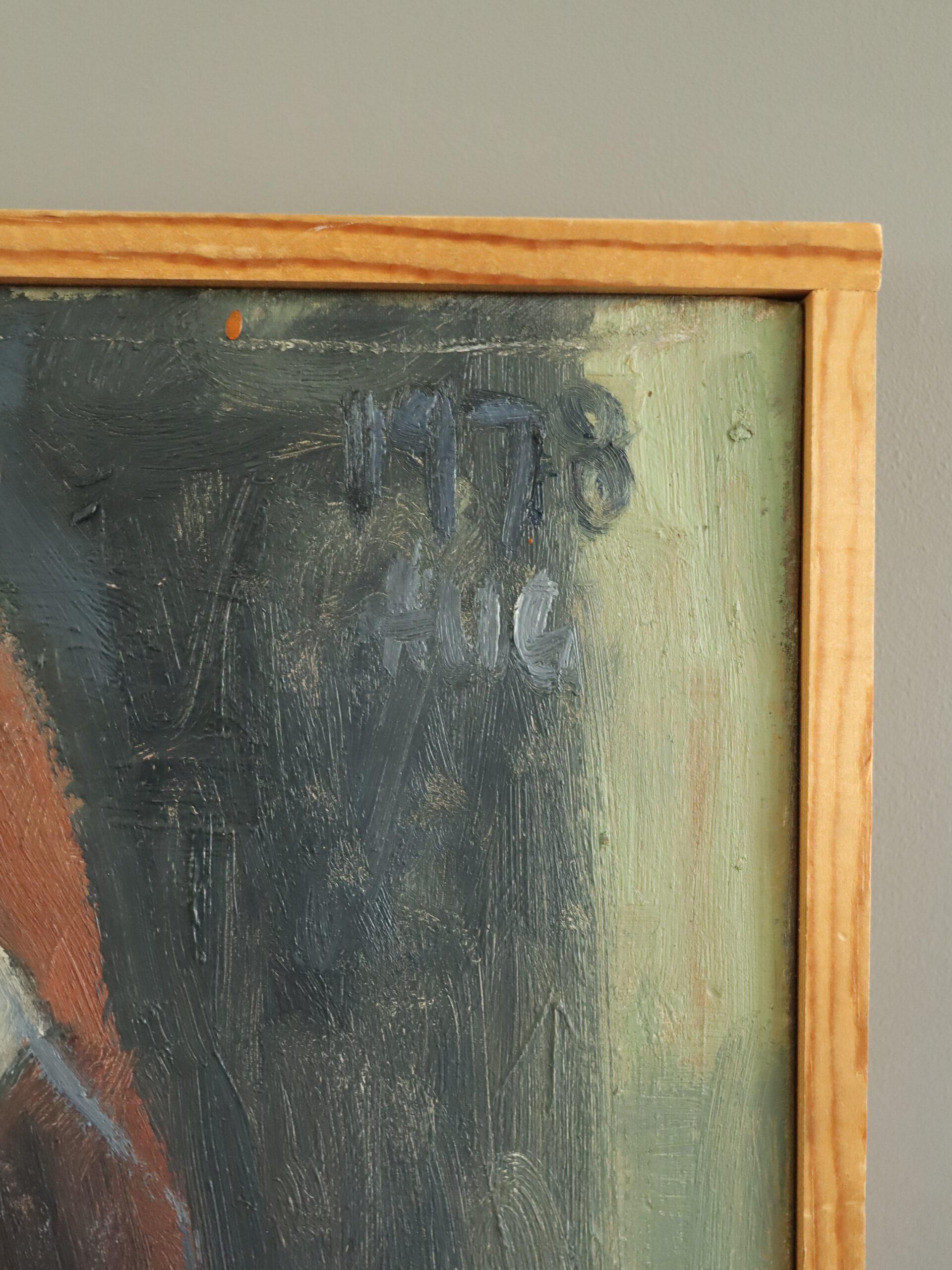 1978 Modernist Original Swedish Abstract Figurative Portrait Oil Painting- Maris en vente 3