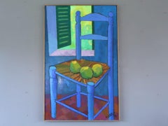 1978 Modernist Swedish Interior Oil Painting - Still Life with Blue Chair