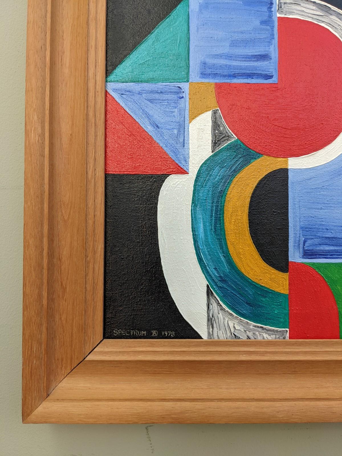 1978 Vintage Modernist Abstract Geometric Framed Oil Painting - Spectrum 6