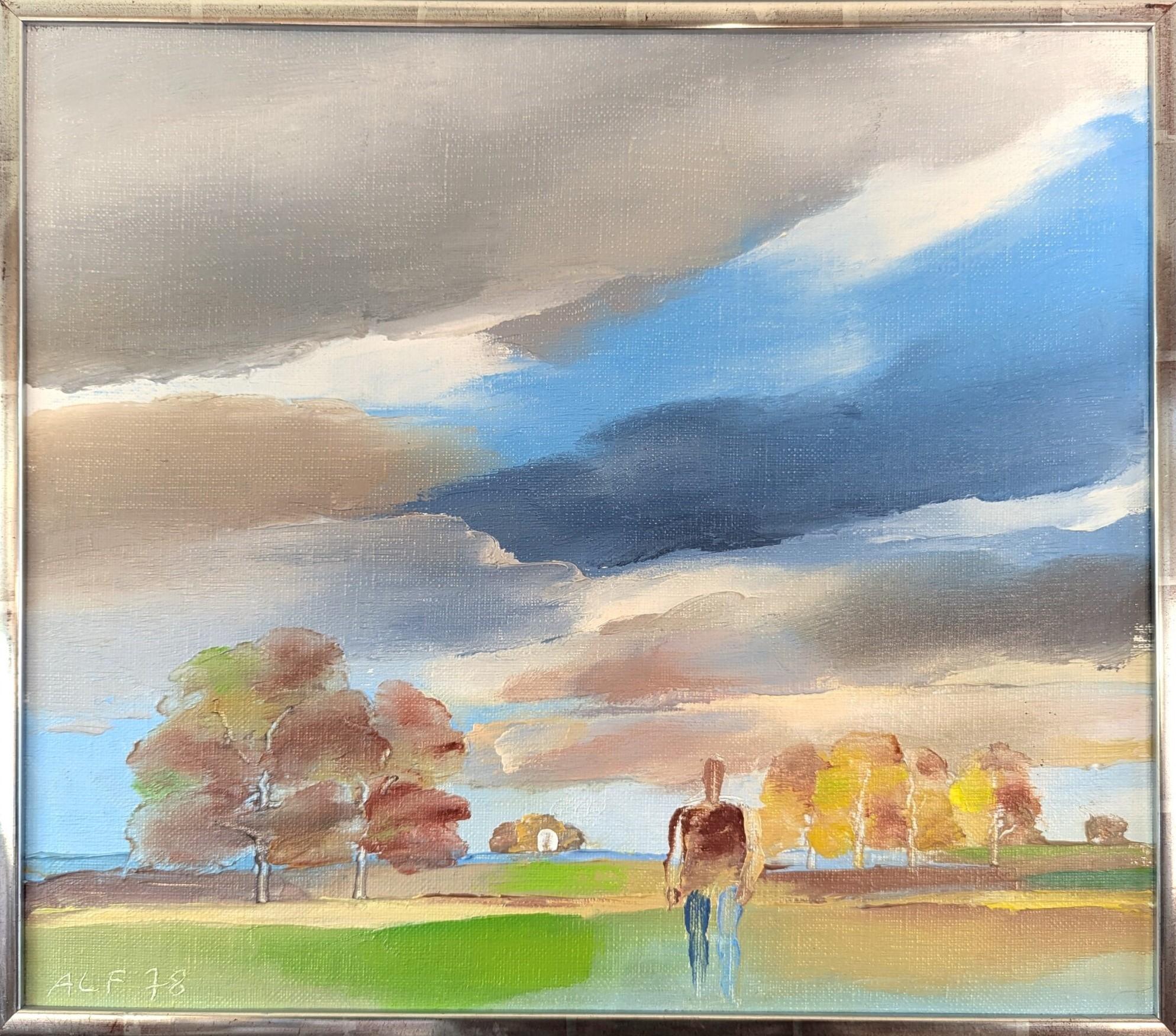 Landscape Painting di Unknown - 1978 Vintage Modernist Original Landscape Oil Painting - Solitude in Nature
