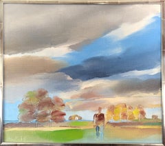 1978 Vintage Modernist Original Landscape Oil Painting - Solitude in Nature