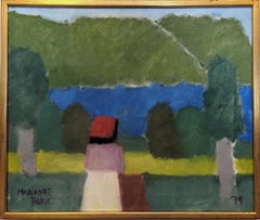 Vintage 1979 Mid-Century Modern Semi-Abstract Landscape Framed Oil Painting - Scenery