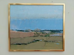 1979 Vintage Abstract Coastal Scape Framed Swedish Oil Painting - Endless Blue