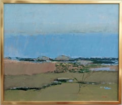1979 Vintage Abstract Coastal Scape Framed Swedish Oil Painting - Endless Blue