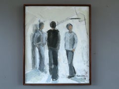 1979 Vintage Modernist Swedish Figurative Oil Painting - Between Presences