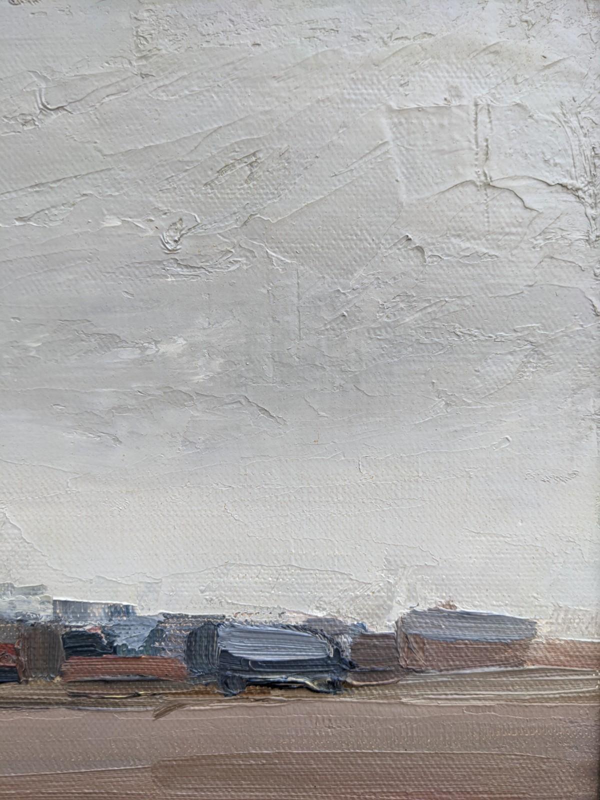 MIRAGE
Size: 27.5 x 27.5 cm (including frame)
Oil on Canvas

A subtle and lightly textured miniature landscape composition, executed in oil in 1980.

Painted in a semi-abstract manner, the artist has left details of the landscape fairly obscure as