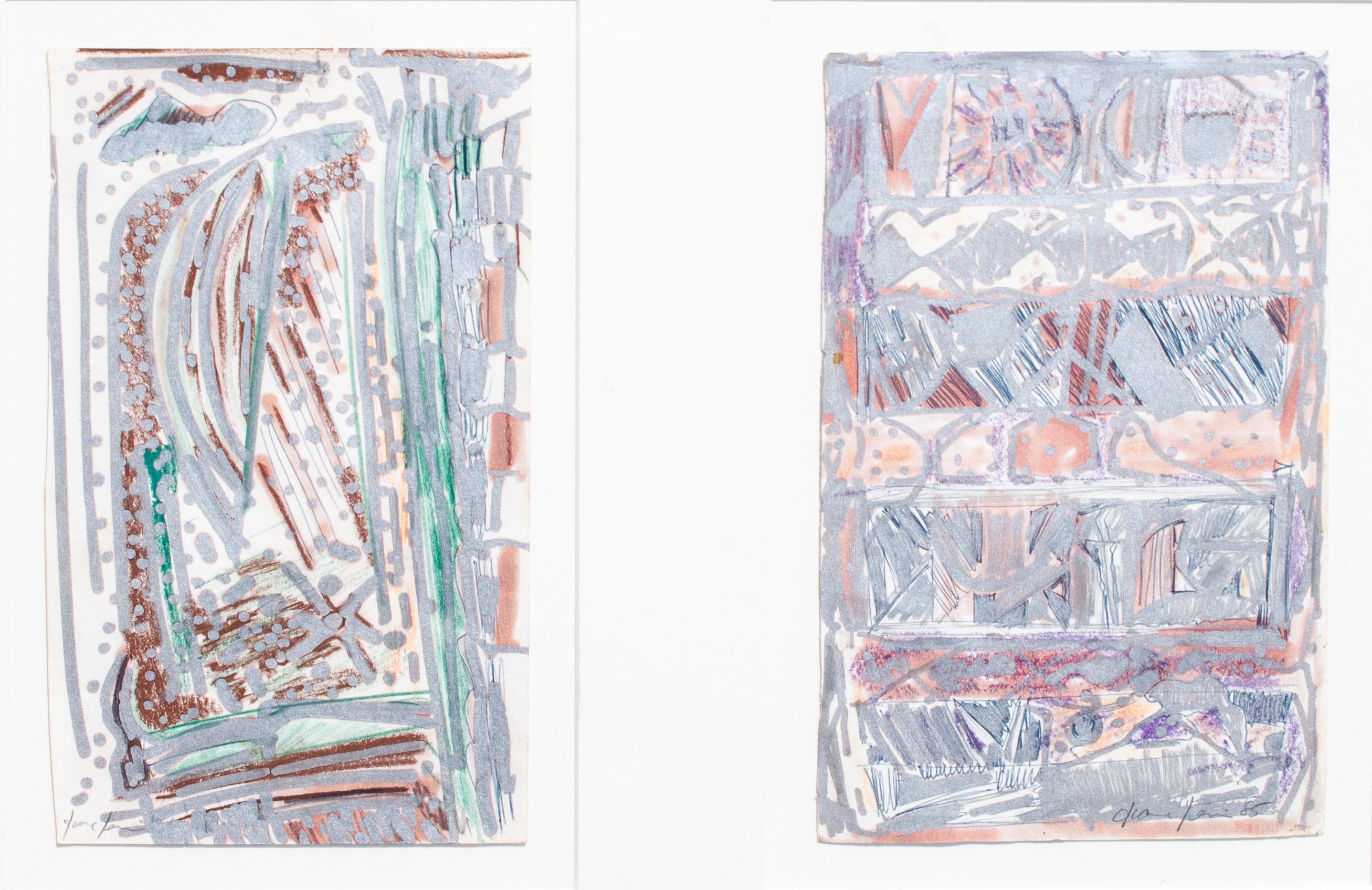Diptyque abstrait des années 1980 par un artiste mystérieux - Painting de Unknown