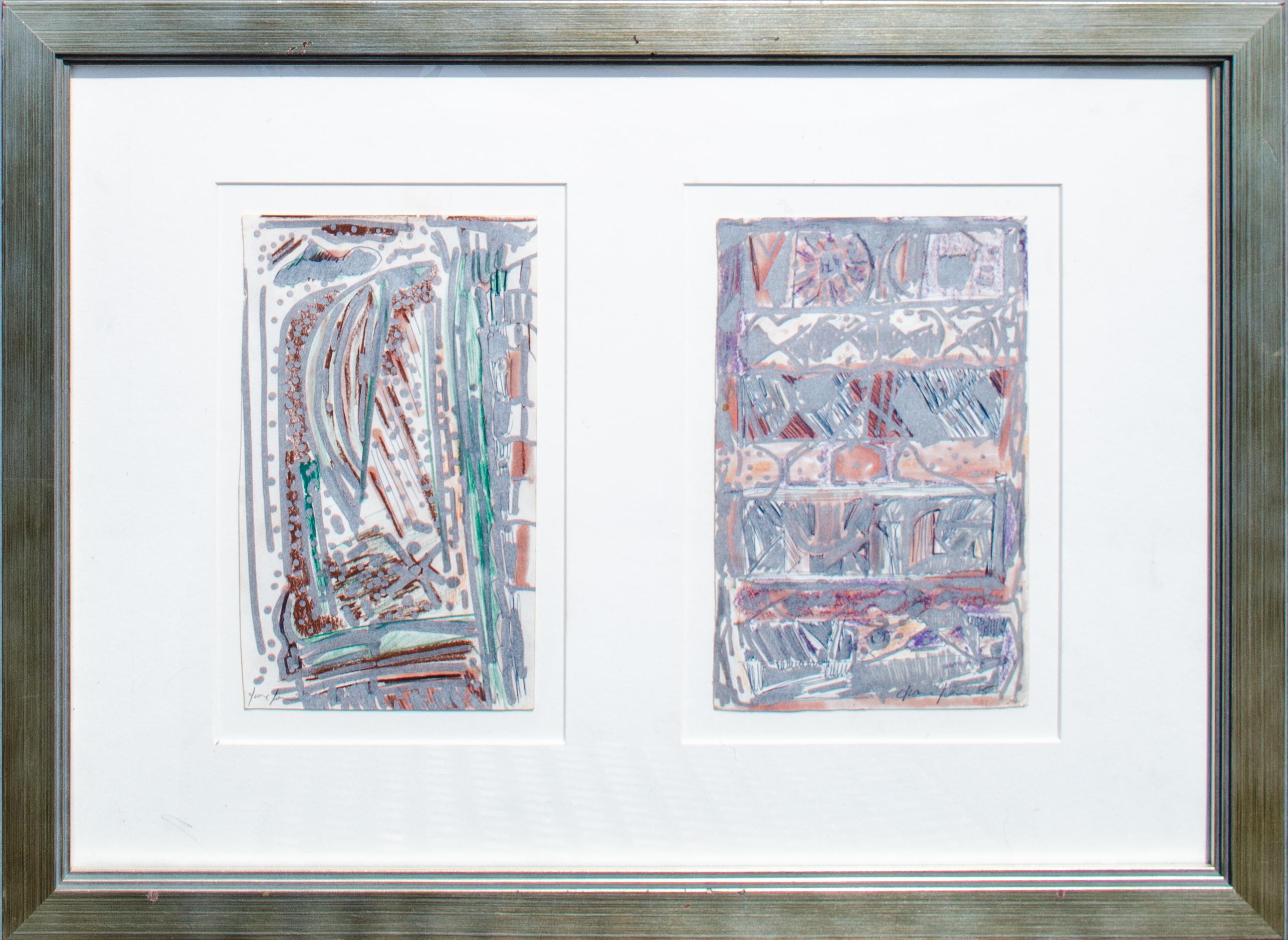 Abstract Painting Unknown - Diptyque abstrait des années 1980 par un artiste mystérieux