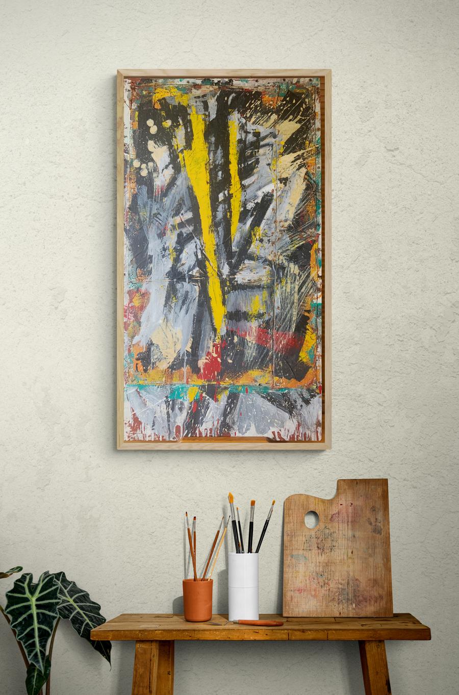 Collage et peinture abstraite « Wild » sur bois des années 1980 en vente 6