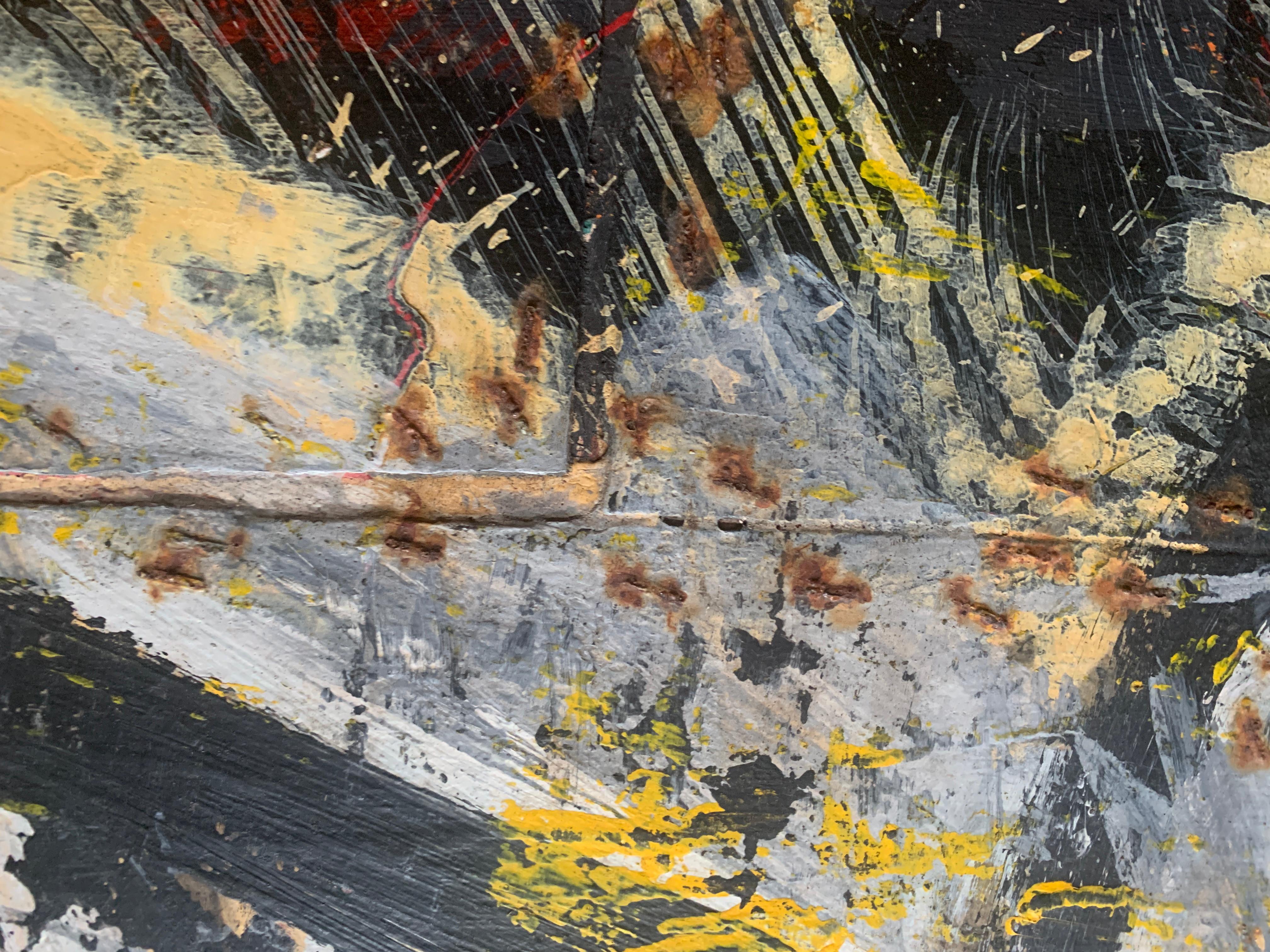 Collage et peinture abstraite « Wild » sur bois des années 1980 en vente 1