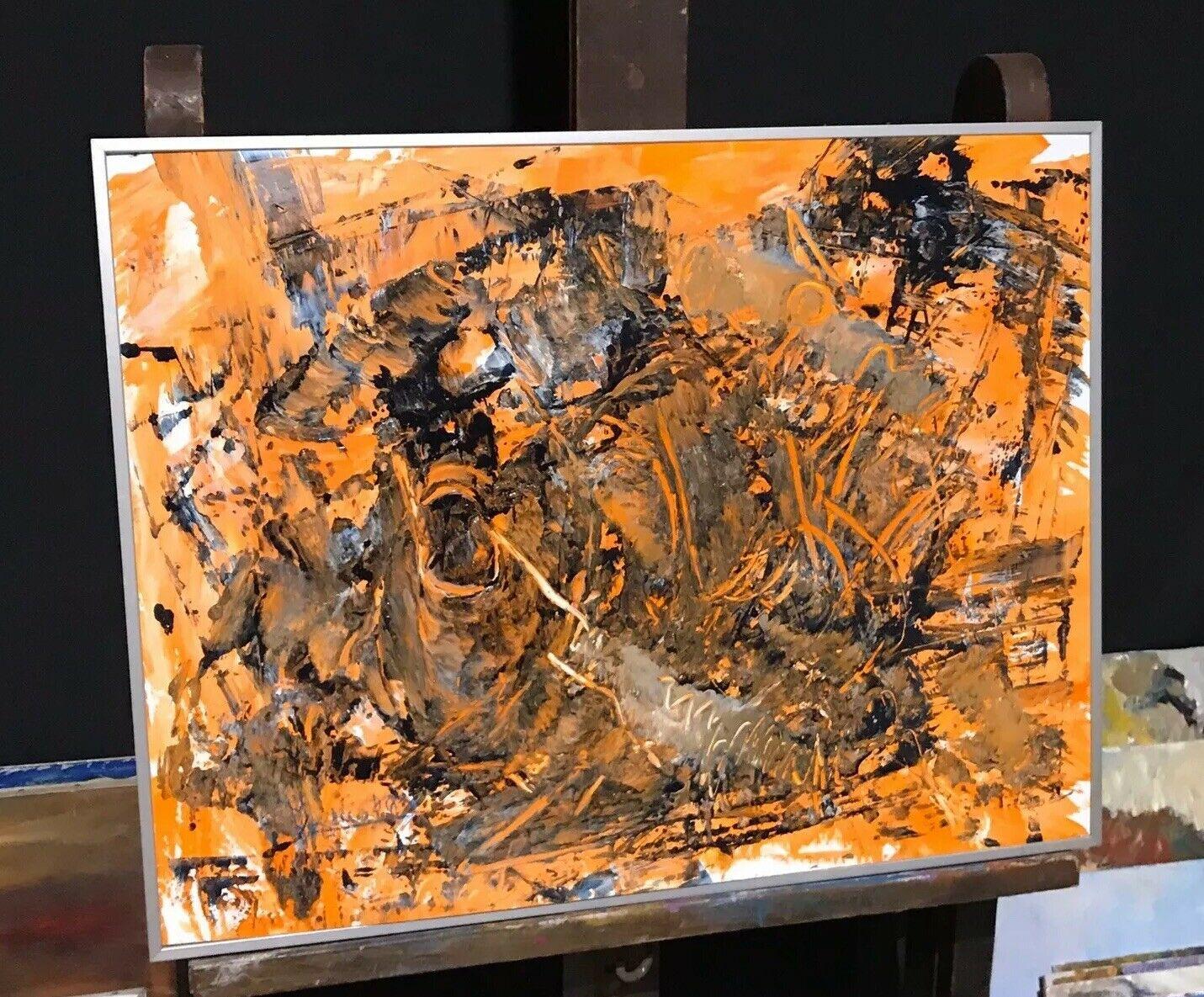 1980er Jahre französische STRACT-OIL-STIEFEL - signiert - AMAZING SHAPES & COLOURS (Braun), Figurative Painting, von Unknown