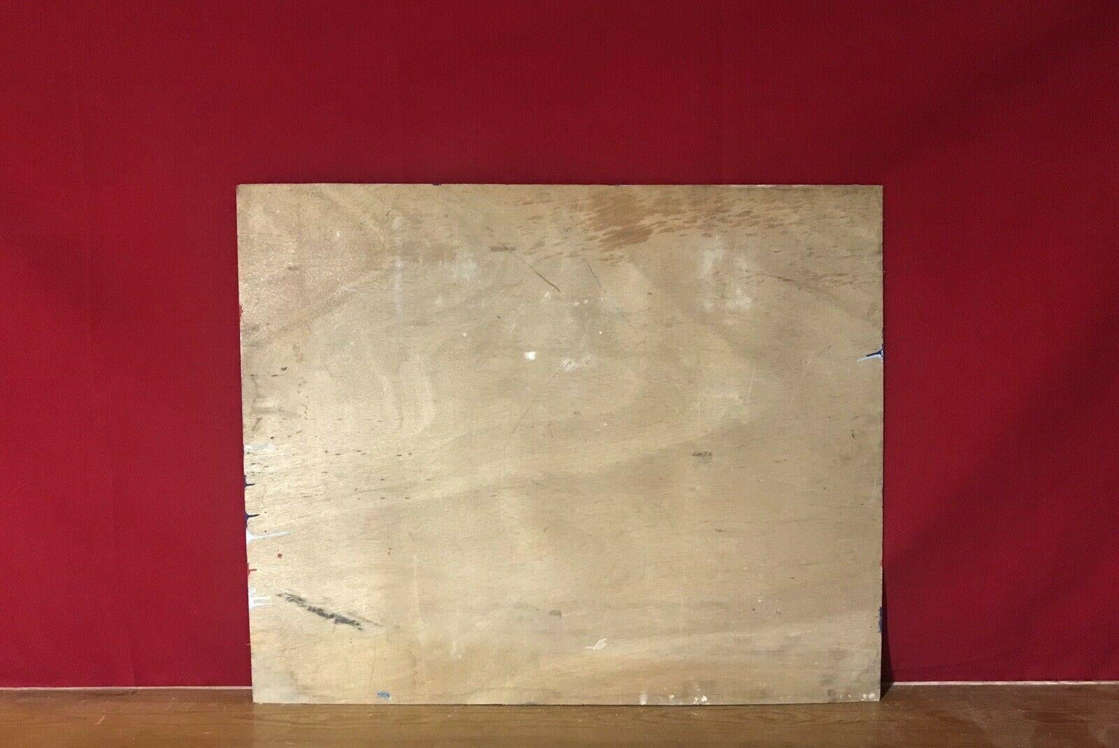 1980's FRENCH ABSTRACT PAINTING - DRIP WORK ON LARGE PANEL - RED WHITE BLUE For Sale 2