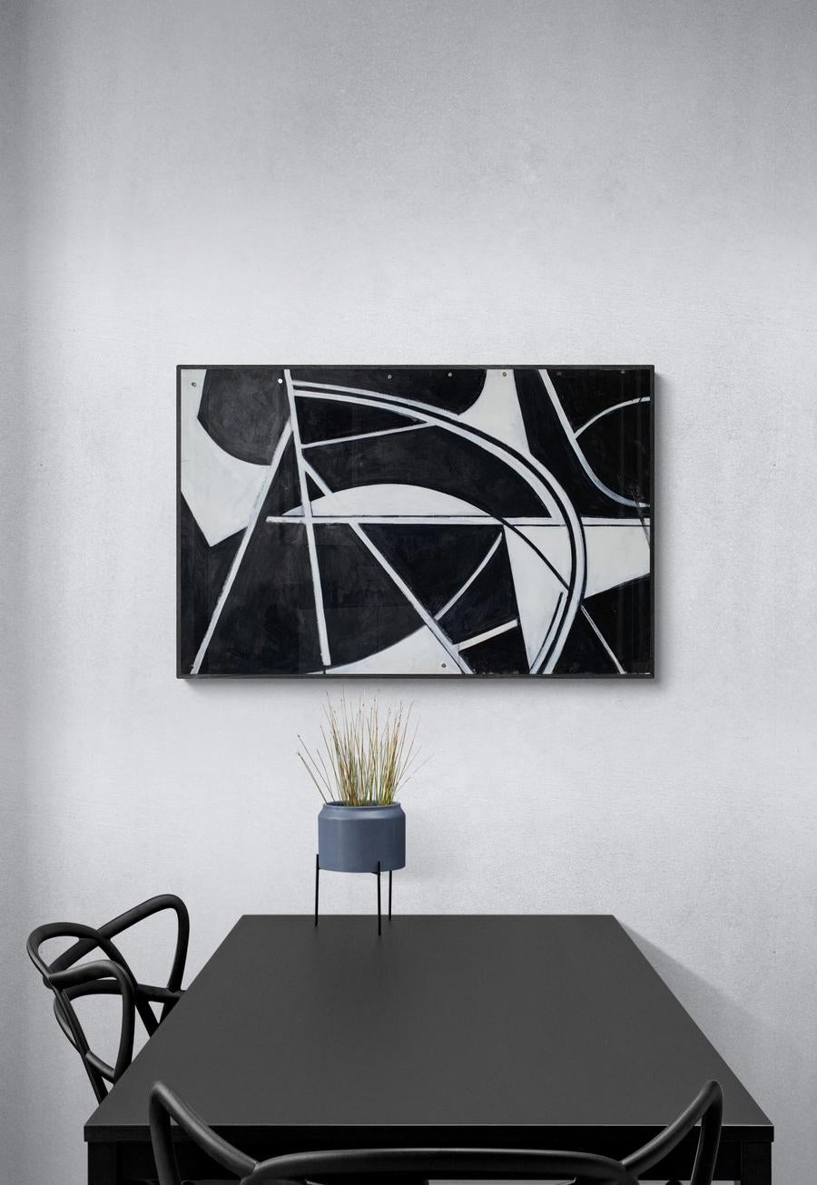 Pittura astratta anni '80 di grandi dimensioni in bianco e nero in vendita 6