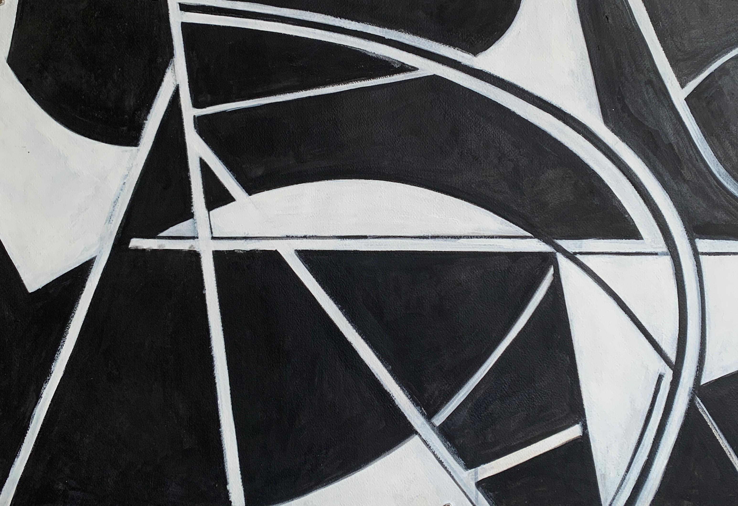 Pittura astratta anni '80 di grandi dimensioni in bianco e nero - Painting Astratto di Unknown