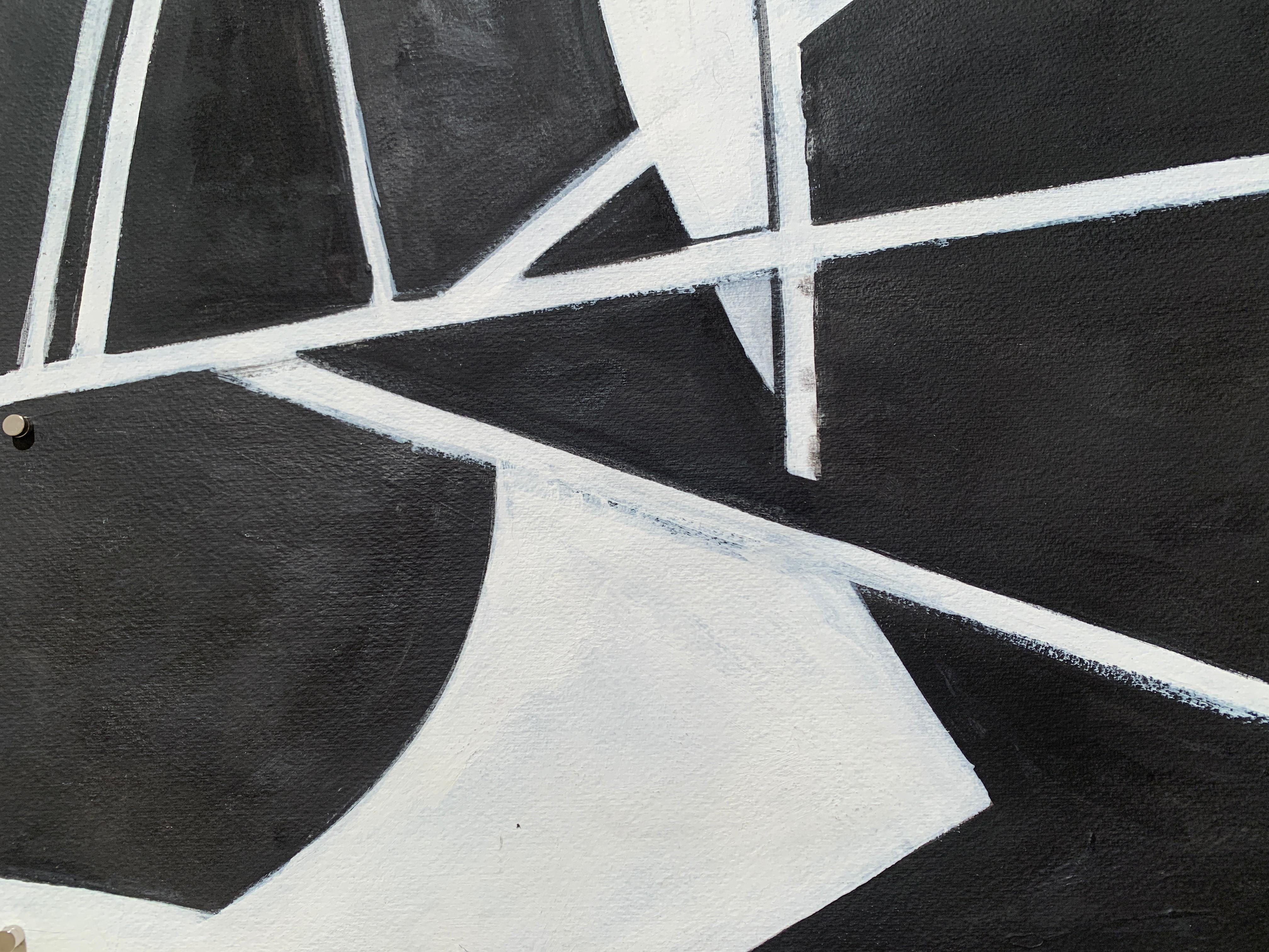 1980s Large Black and White Abstract Painting For Sale 1