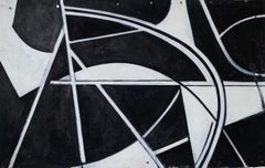 1980s Large Black and White Abstract Painting