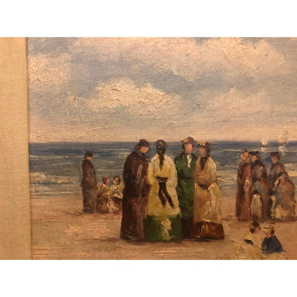 Peinture impressionniste de plage à l'huile sur toile des années 1980, encadrée et signée - Moderne Painting par Unknown