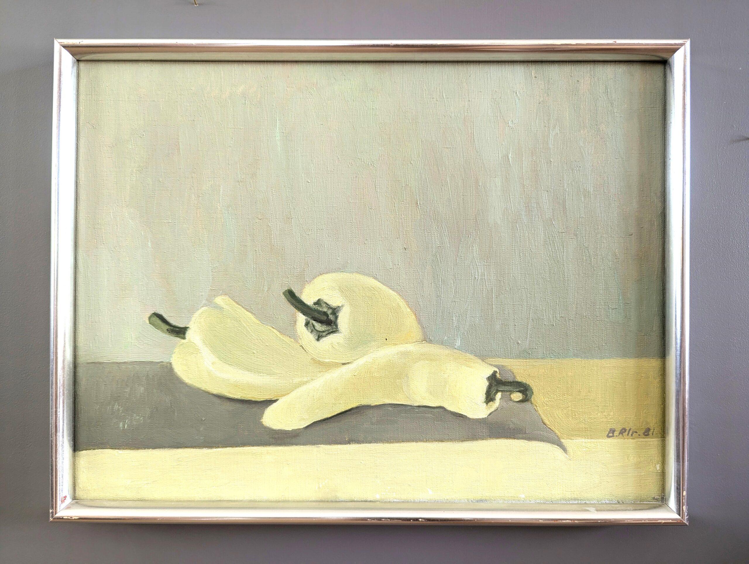 1981 Vintage Pintura al óleo sueca moderna de mediados de siglo - Naturaleza muerta con pimientos - Painting de Unknown