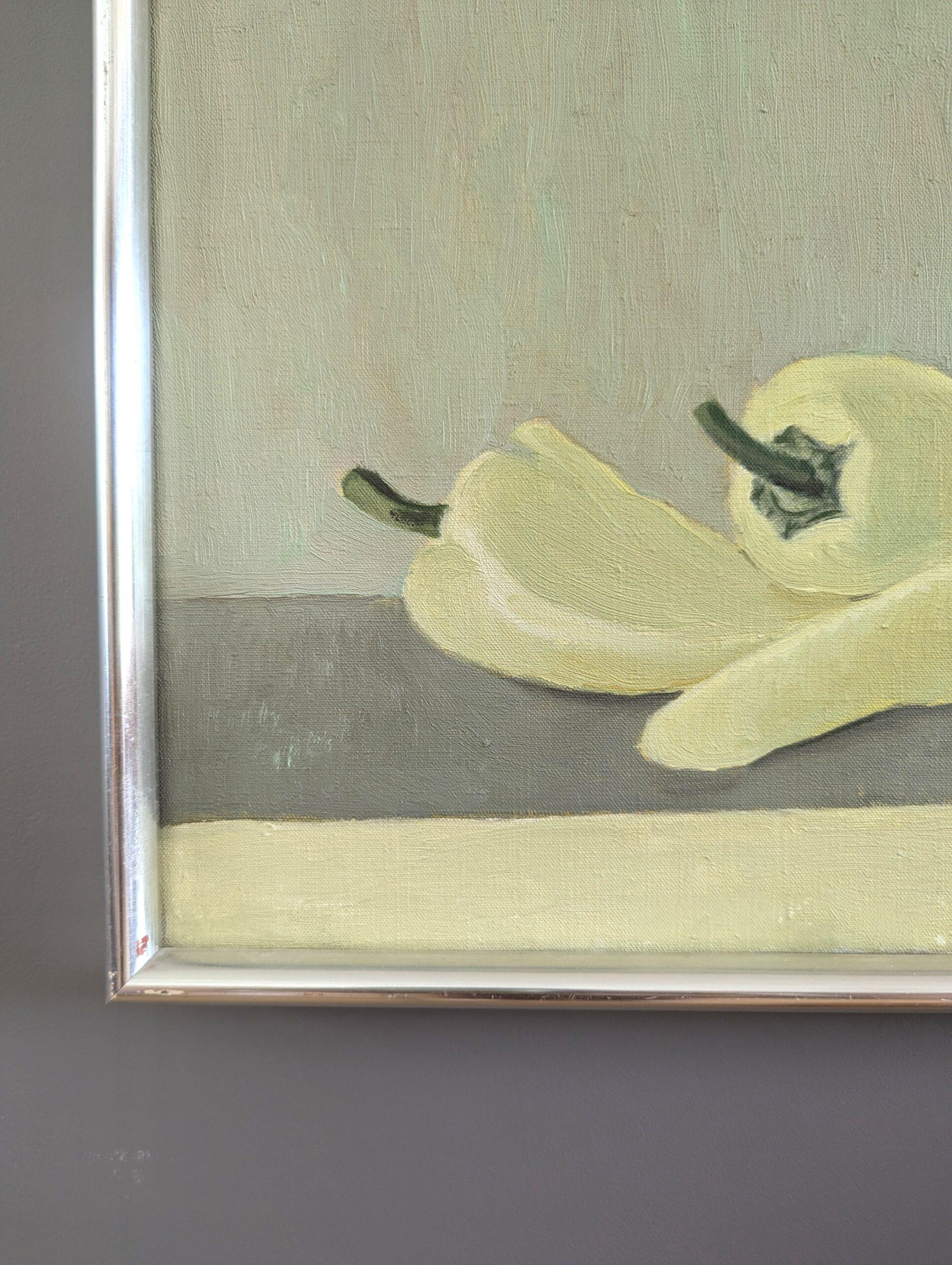1981 Vintage Pintura al óleo sueca moderna de mediados de siglo - Naturaleza muerta con pimientos 2