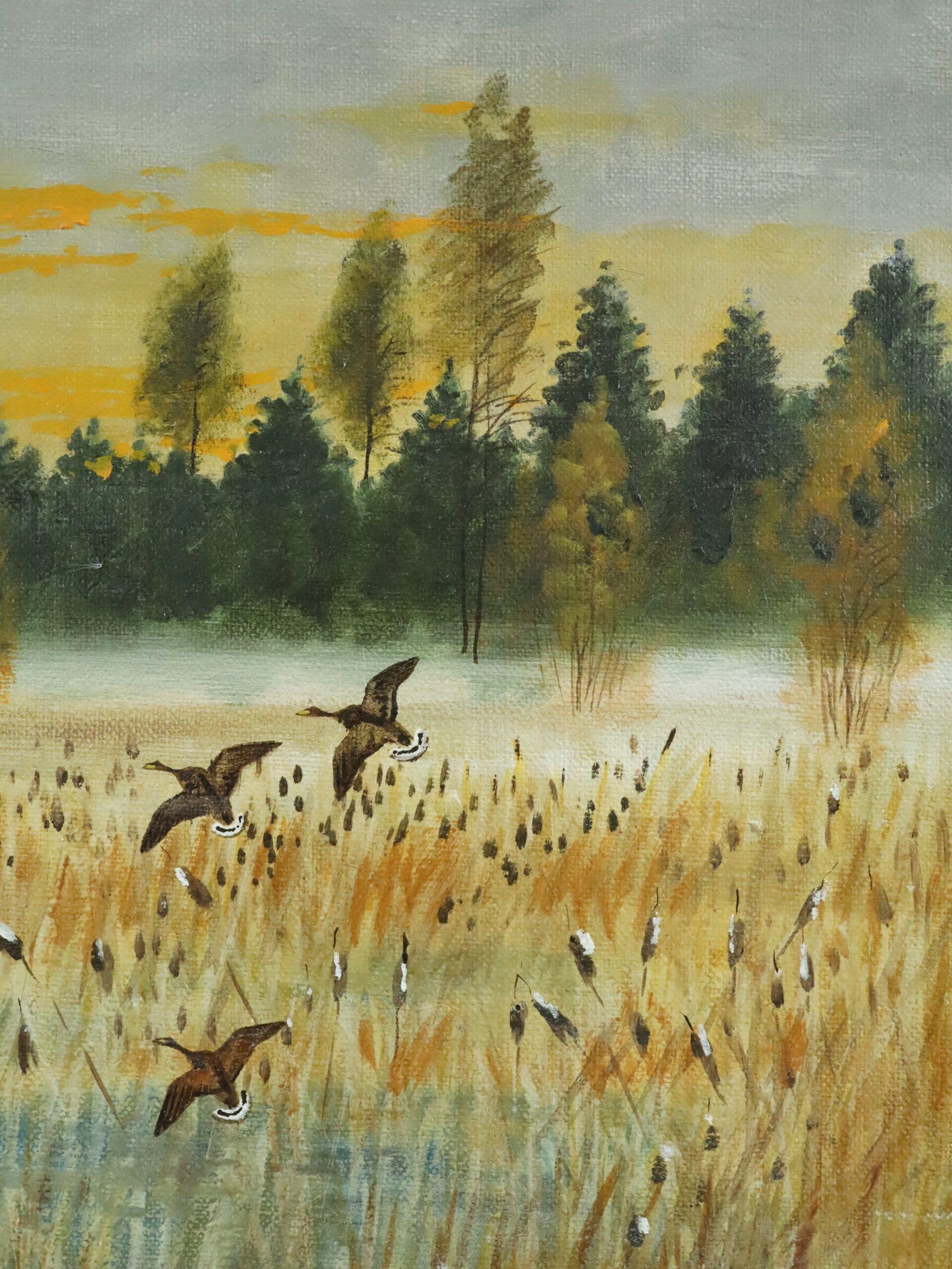 1982 Modernist Swedish Expressive Landscape Oil Painting - Flight at First Light For Sale 7