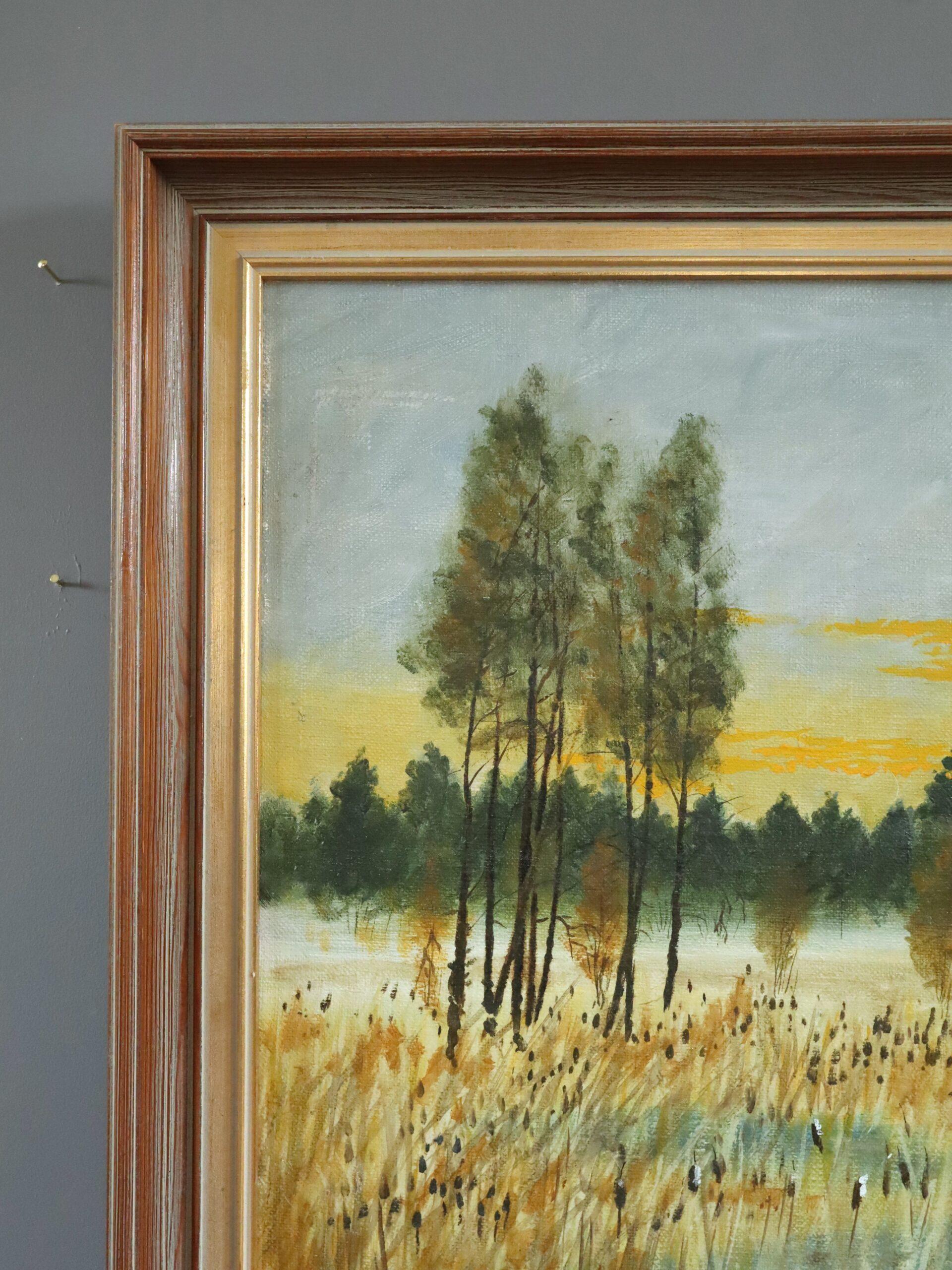 1982 Modernist Swedish Expressive Landscape Oil Painting - Flight at First Light For Sale 3