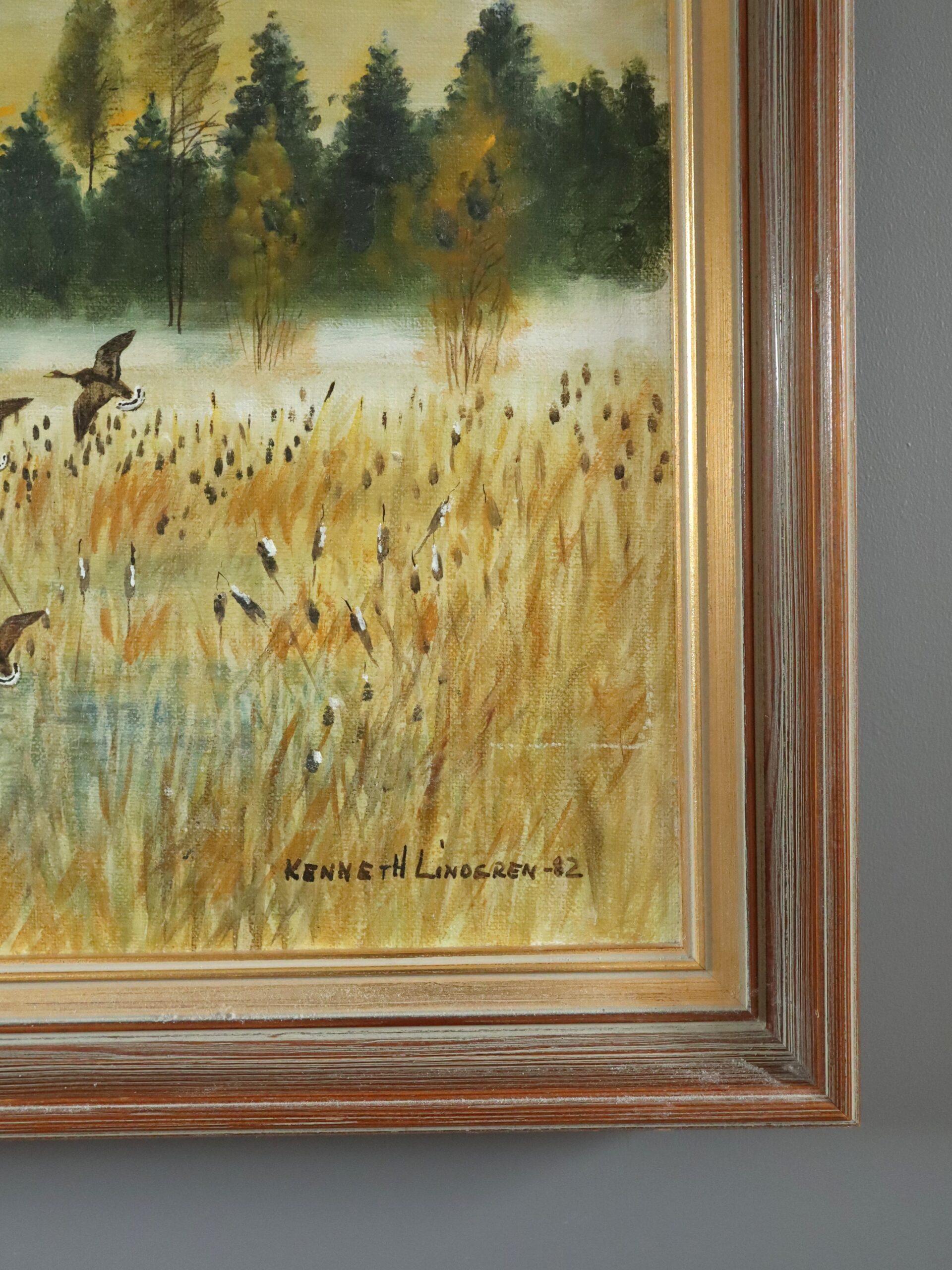 1982 Modernist Swedish Expressive Landscape Oil Painting - Flight at First Light For Sale 4
