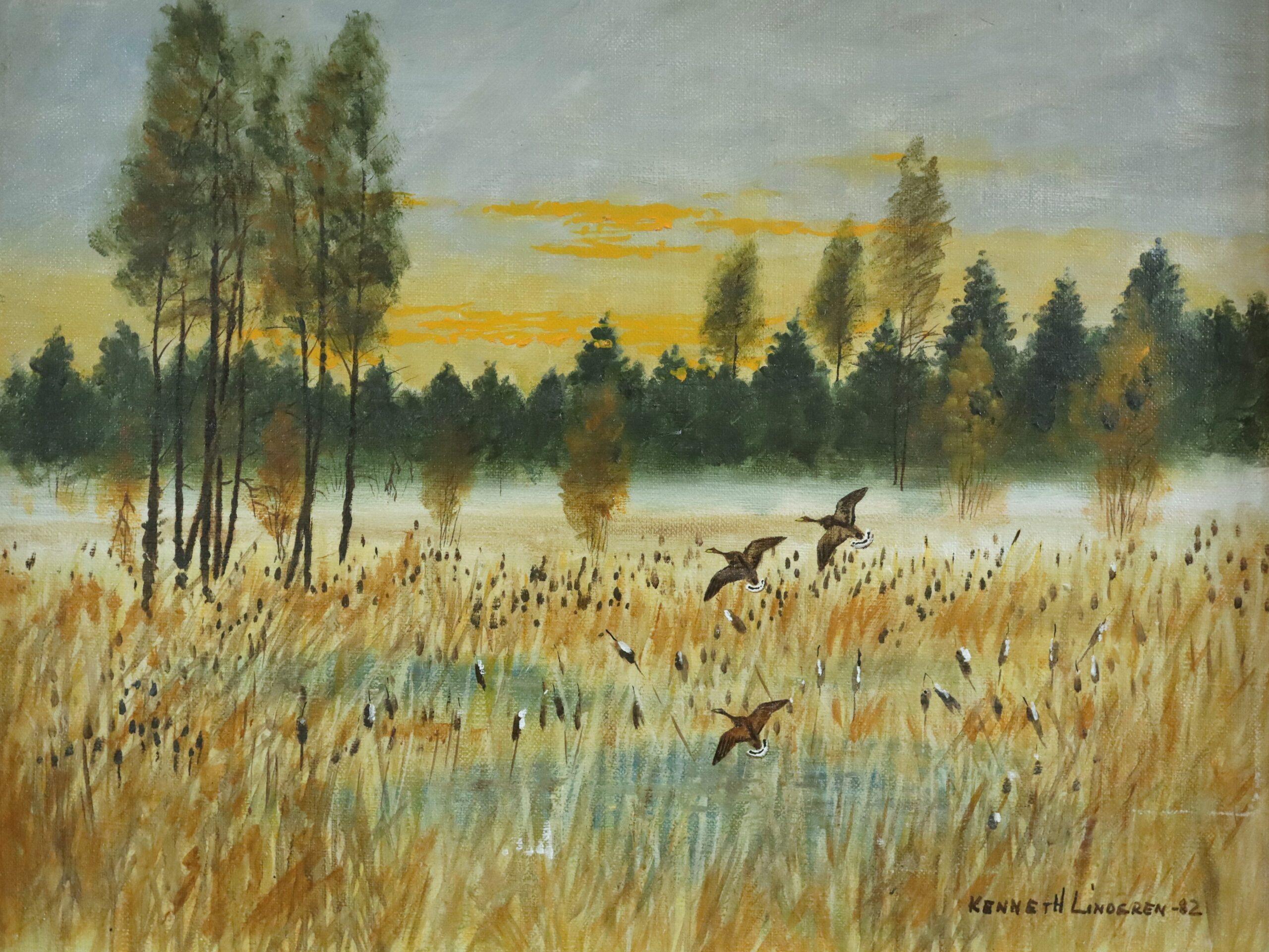 1982 Modernist Swedish Expressive Landscape Oil Painting - Flight at First Light For Sale 5