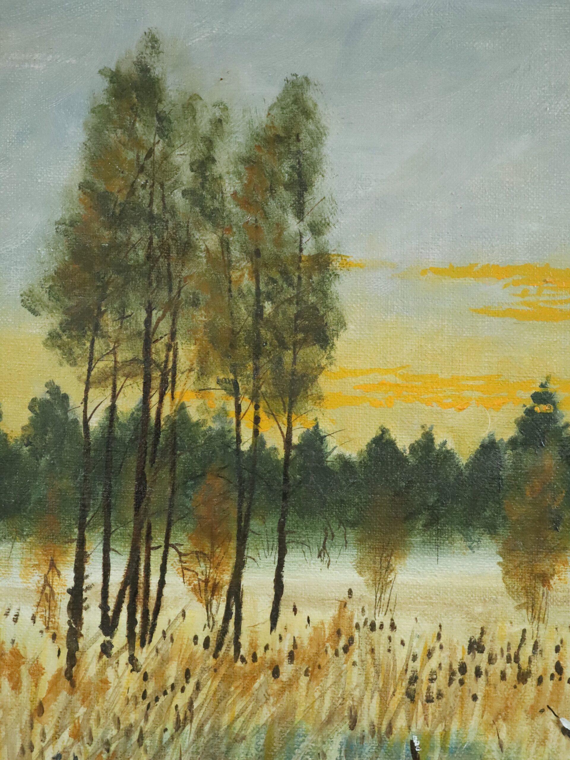 1982 Modernist Swedish Expressive Landscape Oil Painting - Flight at First Light For Sale 6