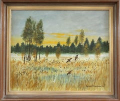 1982 Modernist Swedish Expressive Landscape Oil Painting - Flight at First Light
