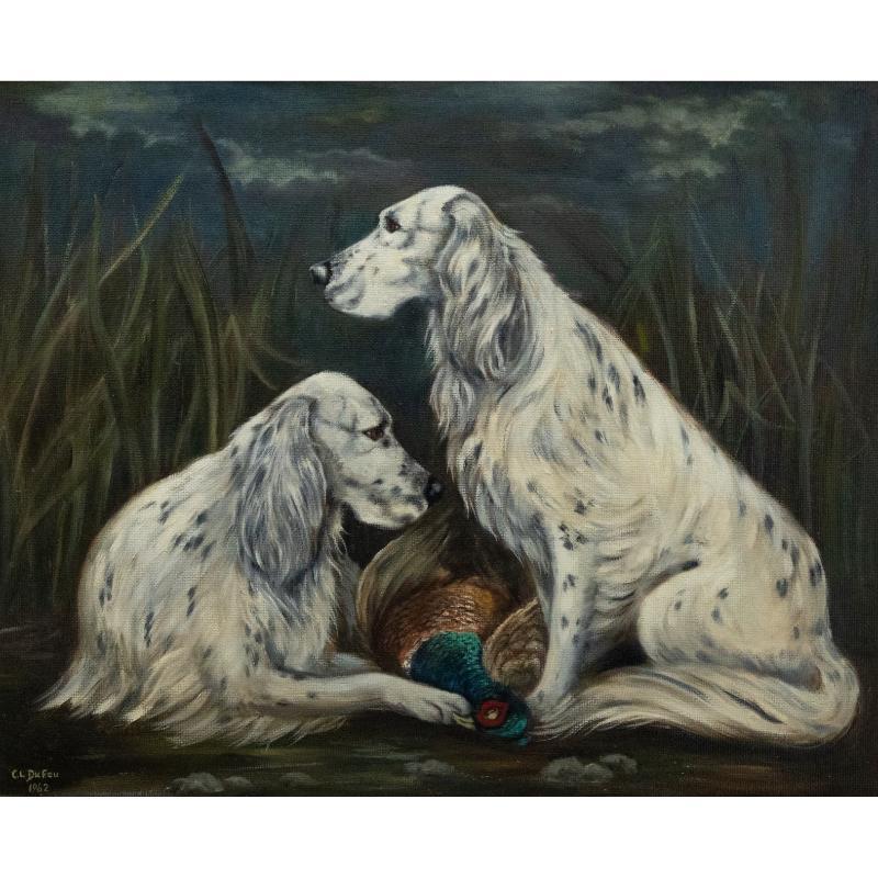 1982 Oil - English Setters - Painting by Unknown