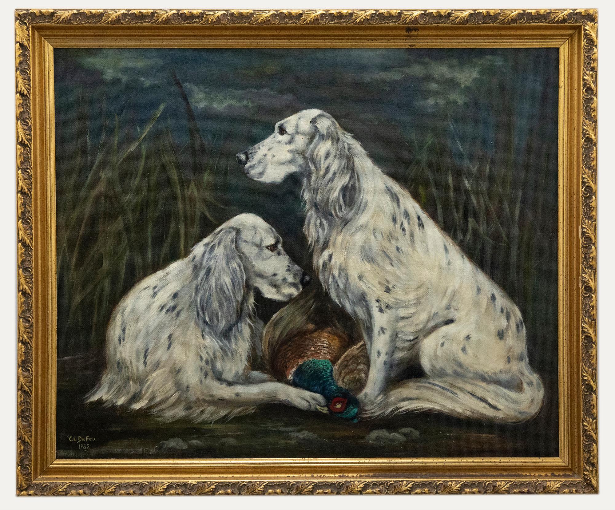 Unknown Animal Painting - 1982 Oil - English Setters