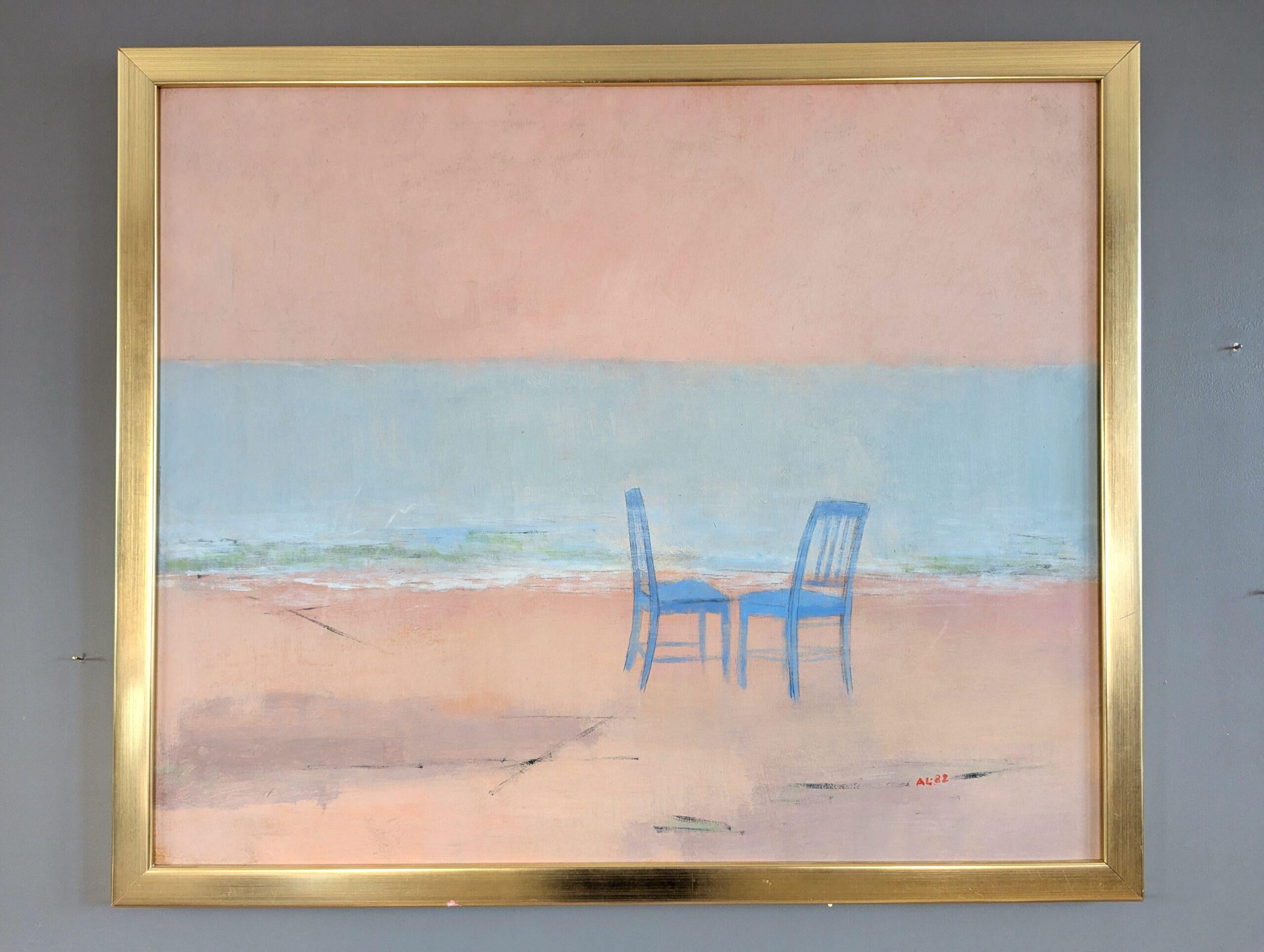 Unknown - 1982 Vintage Minimalist Seaside Landscape Oil Painting - Blue ...