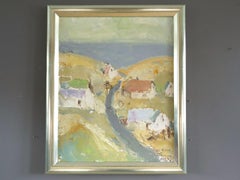 1982 Vintage Original Abstract Landscape Oil Painting - Coastal Road to the Sea